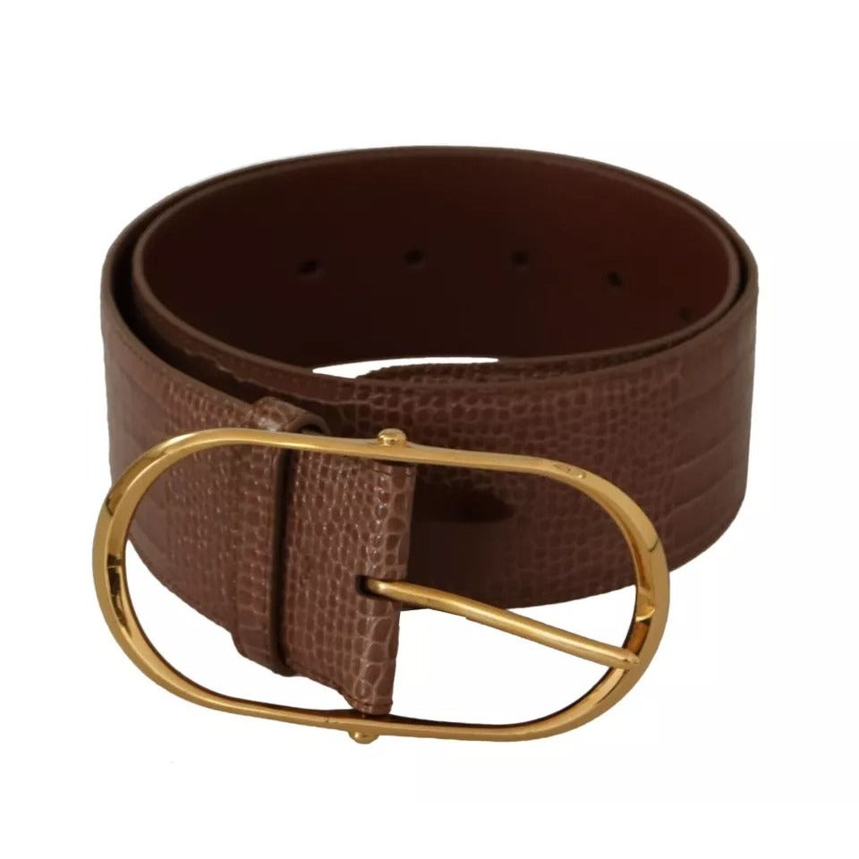 Dolce & Gabbana Brown Wide Waist Leather Gold Oval Metal Buckle Belt WMB125-75