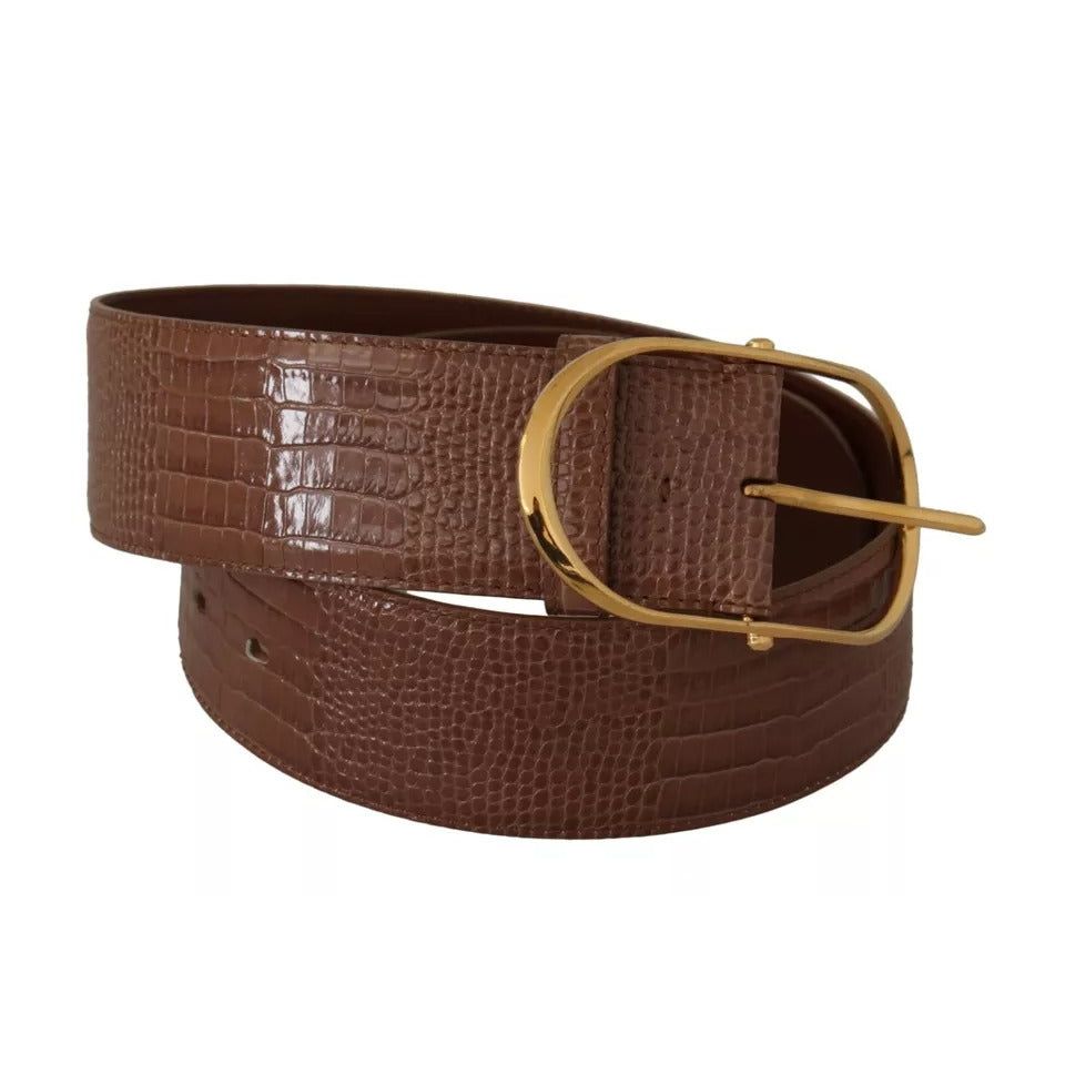 Dolce & Gabbana Brown Wide Waist Leather Gold Oval Metal Buckle Belt WMB125-75