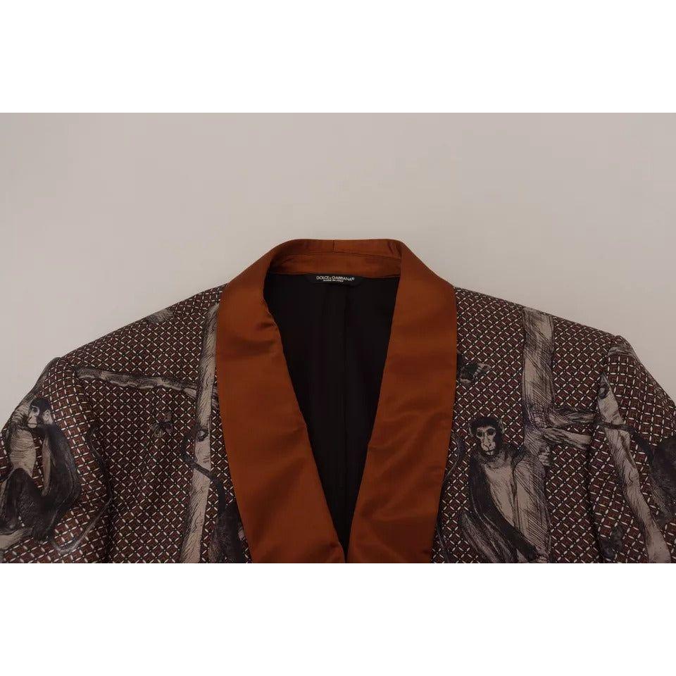Dolce & Gabbana Bronze Monkey Print Silk Slim Jacket Blazer KOS2124-46