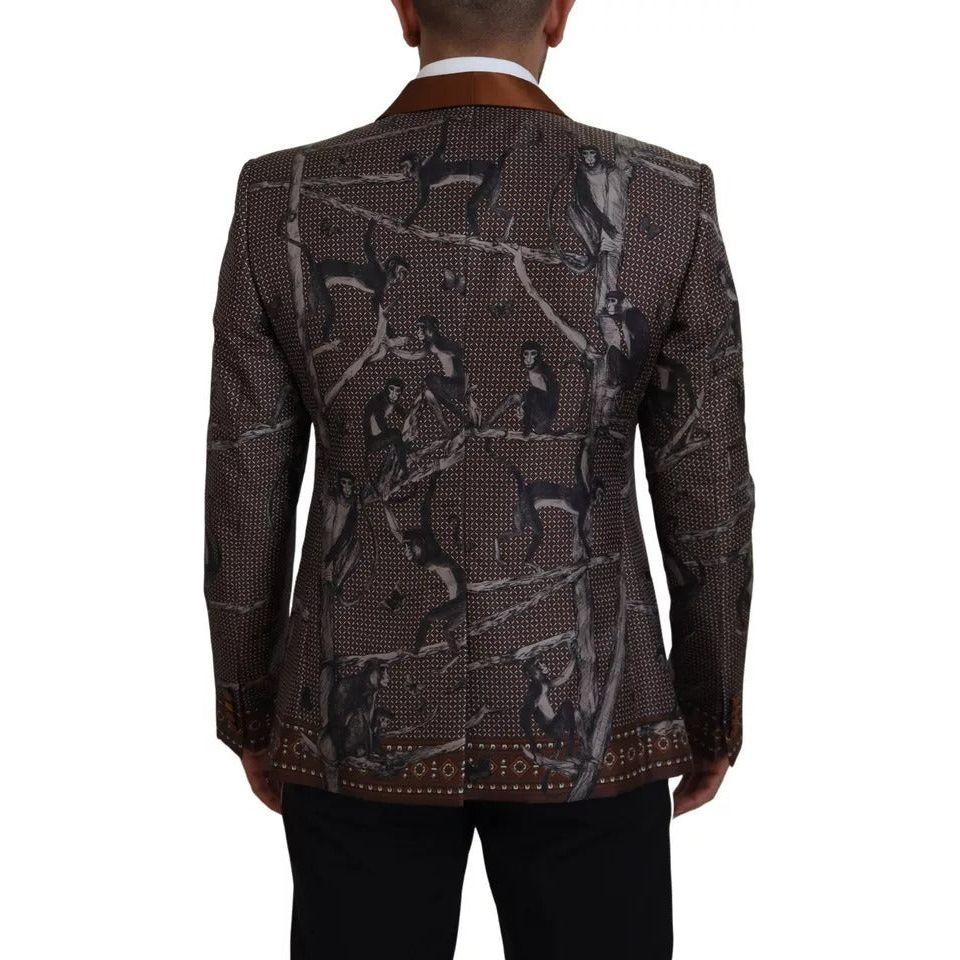 Dolce & Gabbana Bronze Monkey Print Silk Slim Jacket Blazer KOS2124-46