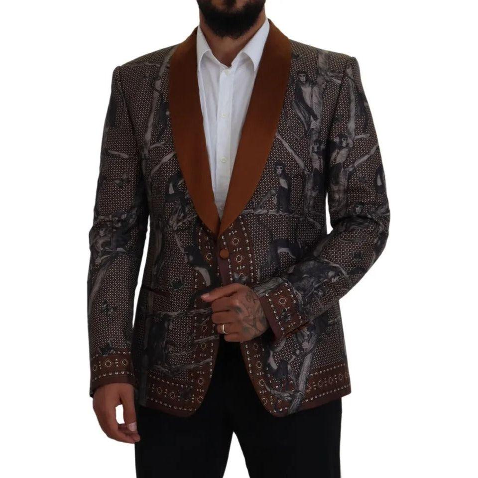 Dolce & Gabbana Bronze Monkey Print Silk Slim Jacket Blazer KOS2124-46