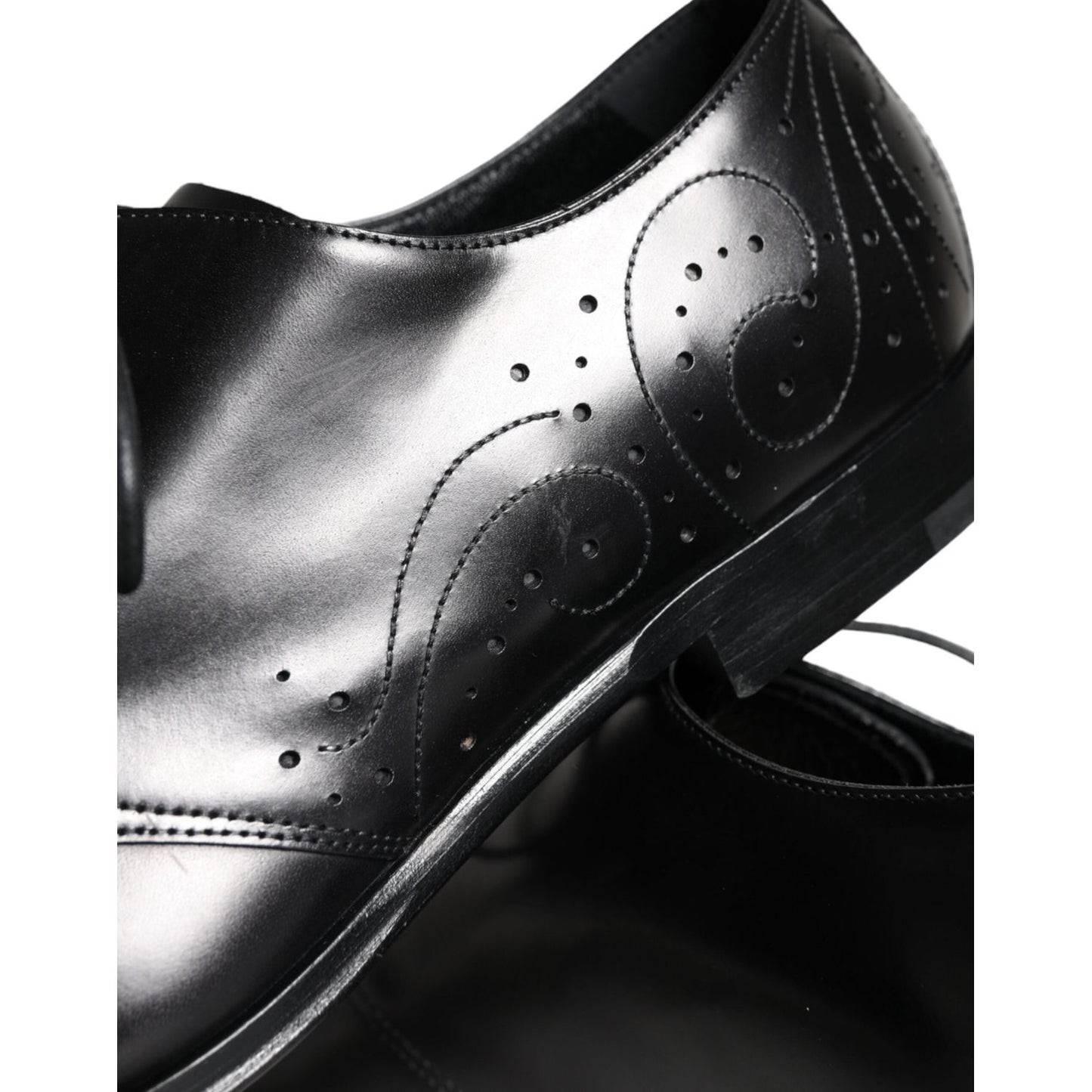 Dolce & Gabbana Black Calfskin Leather Derby Men Dress Shoes MV5911-43