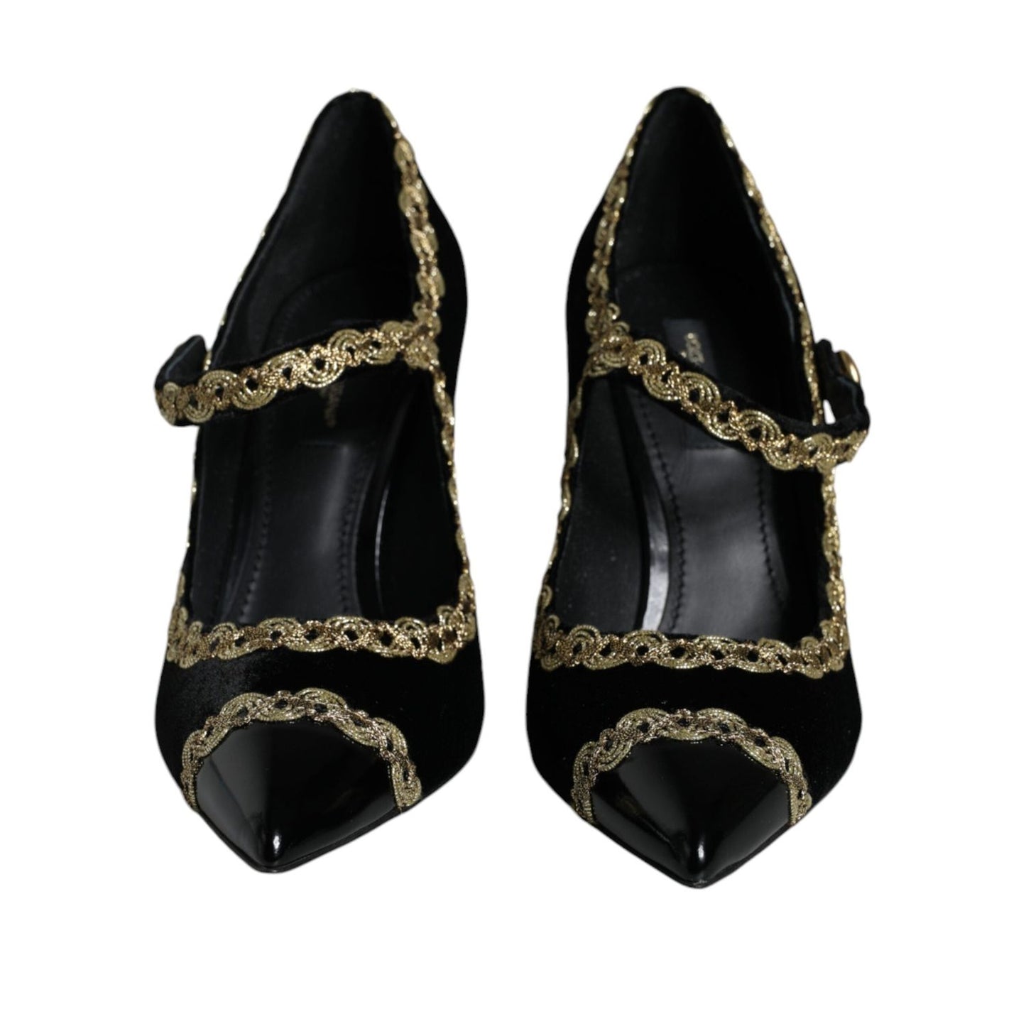 Dolce & Gabbana Black Mary Janes Velvet Gold Pumps Shoes LA11583-36