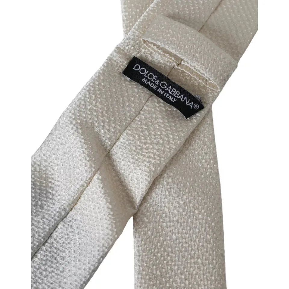 Dolce & Gabbana Off White 100% Silk Adjustable Necktie Men Tie KRA3354