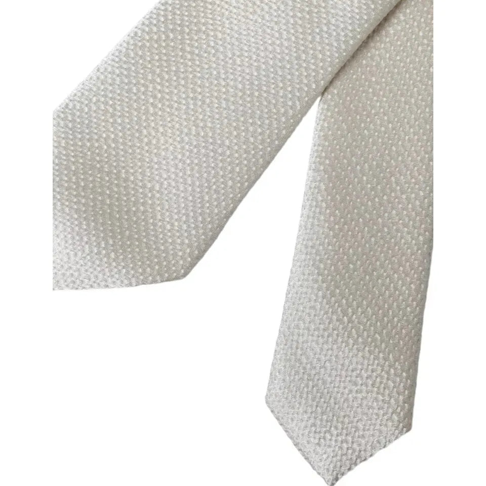 Dolce & Gabbana Off White 100% Silk Adjustable Necktie Men Tie KRA3354