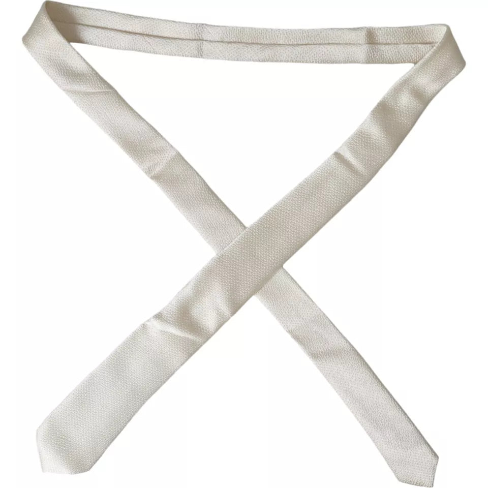 Dolce & Gabbana Off White 100% Silk Adjustable Necktie Men Tie KRA3354