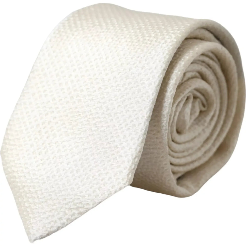 Dolce & Gabbana Off White 100% Silk Adjustable Necktie Men Tie KRA3354