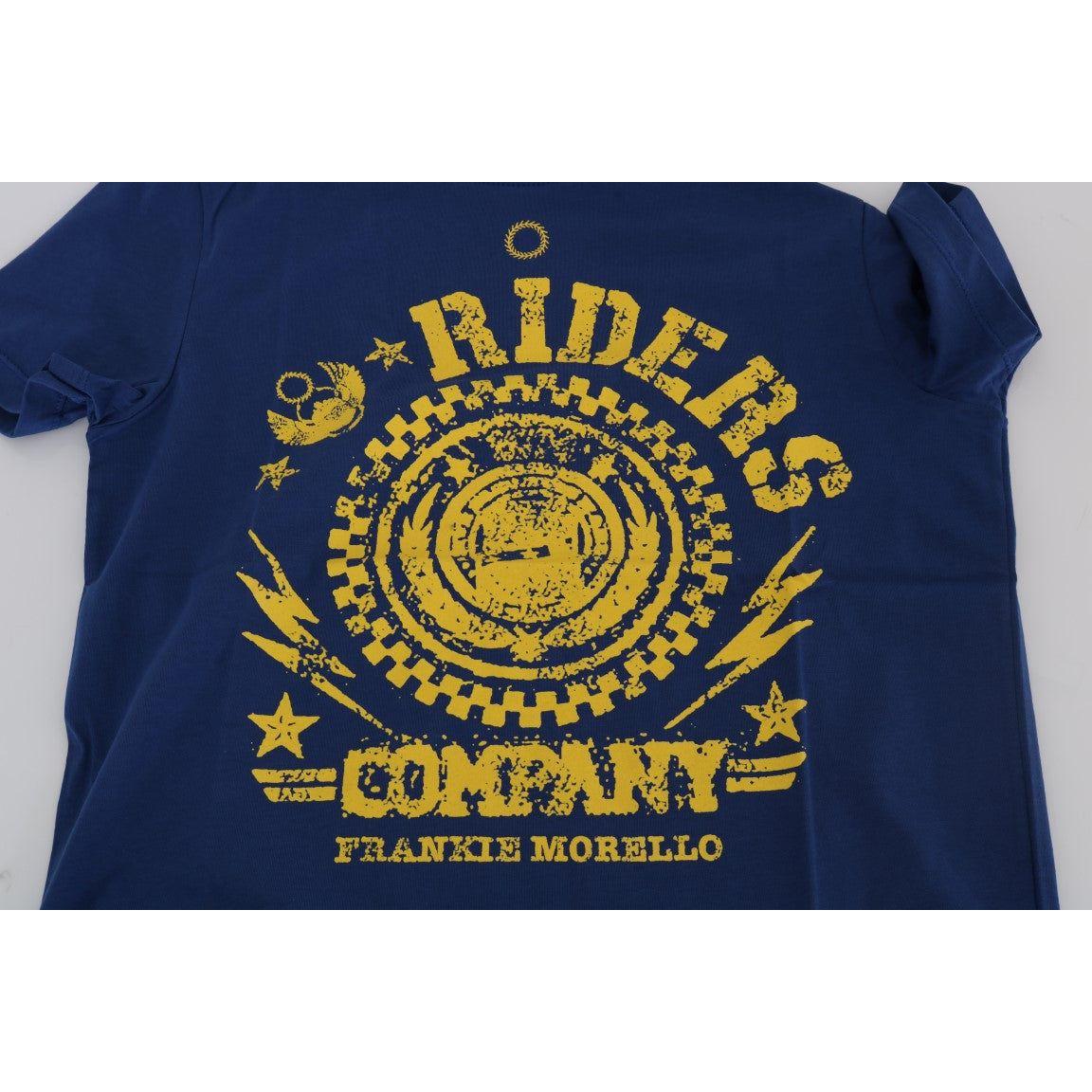 Frankie Morello Blue Cotton RIDERS Crewneck T-Shirt