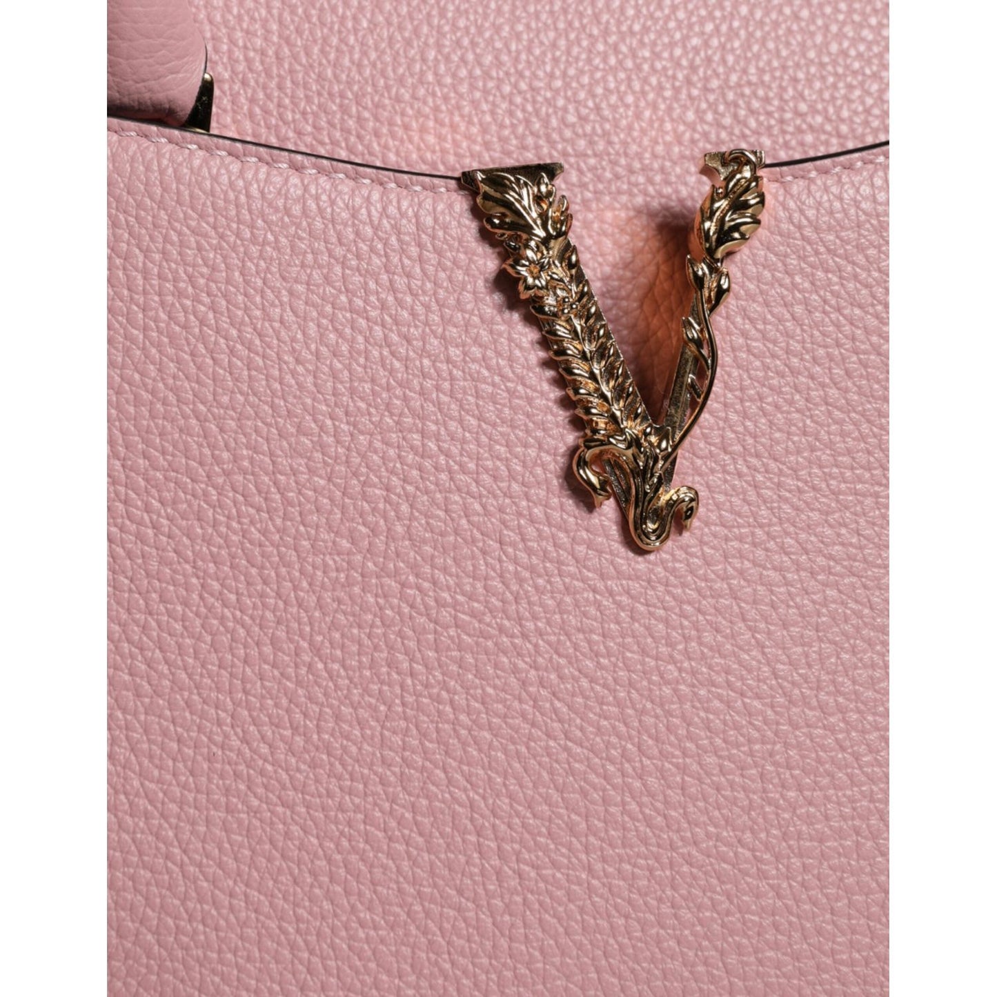 Versace Pink Small Top Handle Grainy Calf Leather Crossbody Bag