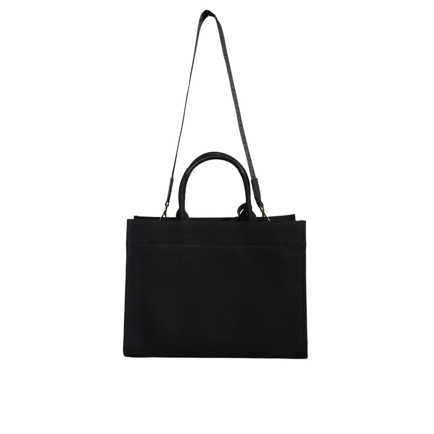 Versace Black Top Handle Canvas Leather Logo Crossbody Tote Bag BAG1589