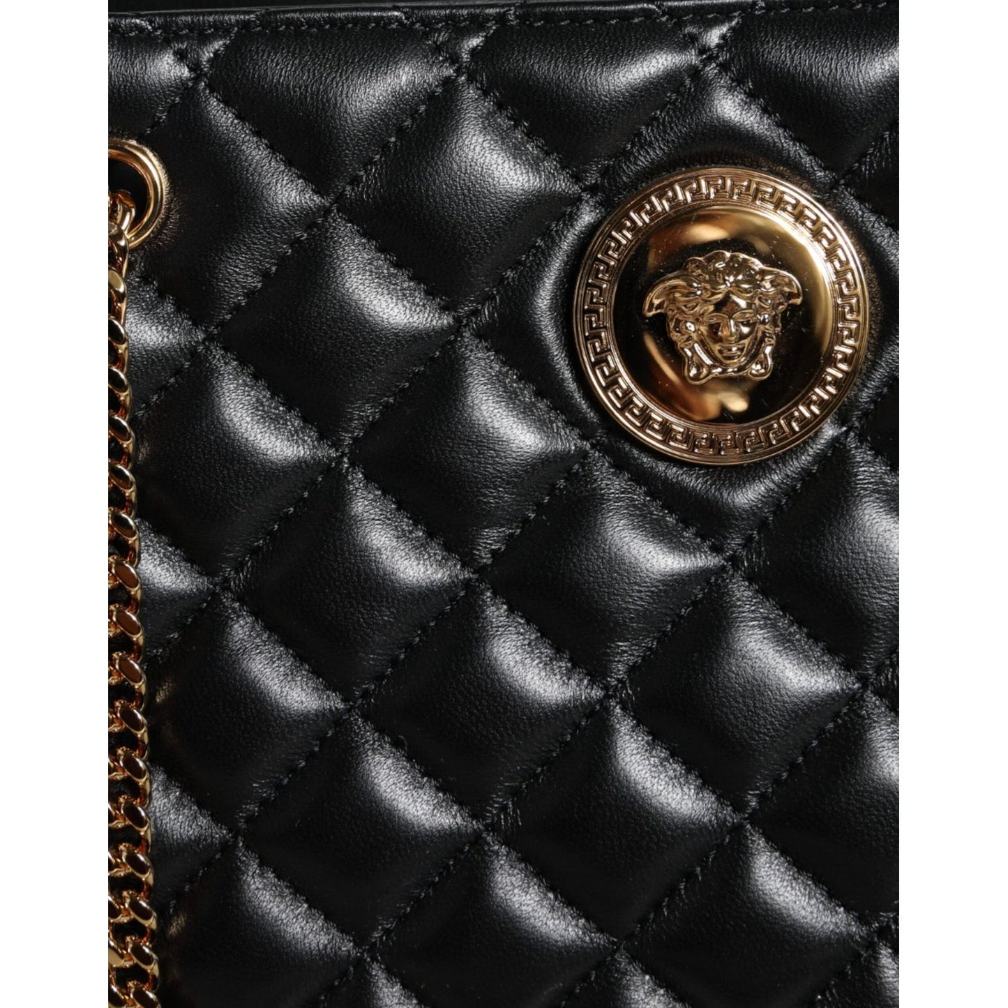 Versace Black Quilted Nappa Leather Shoulder Chain Strap Bag BAG1608