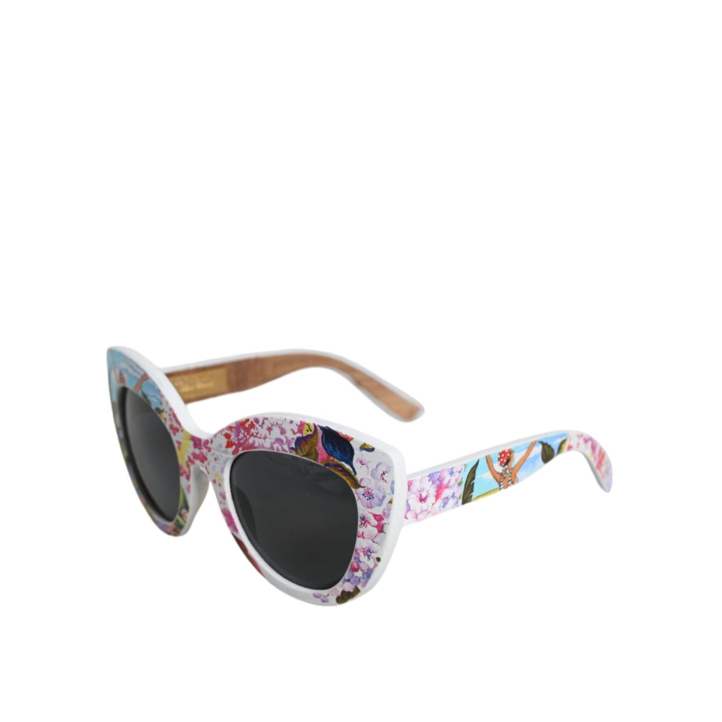 Dolce & Gabbana Multicolor Wood Crystal Brass Frame Floral Hand Paint Sunglasses GLA1346