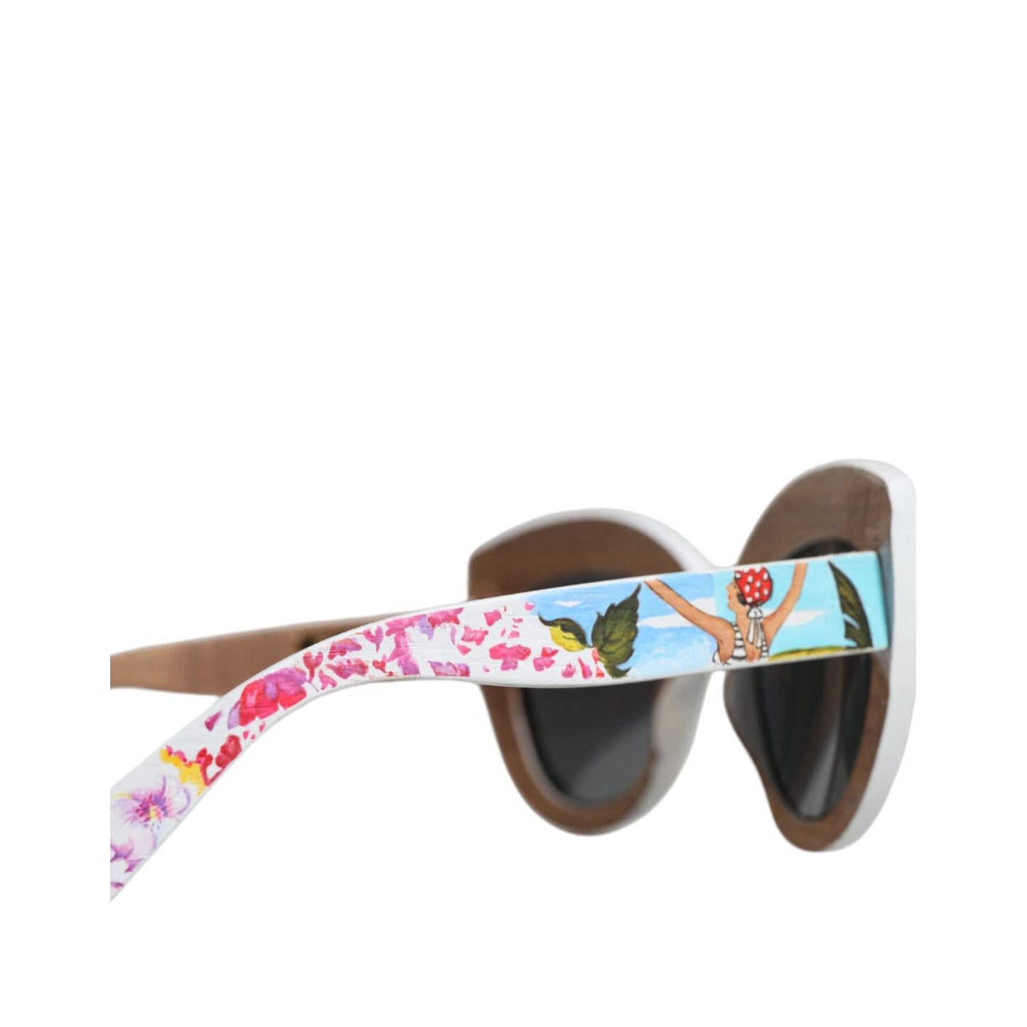 Dolce & Gabbana Multicolor Wood Crystal Brass Frame Floral Hand Paint Sunglasses GLA1346