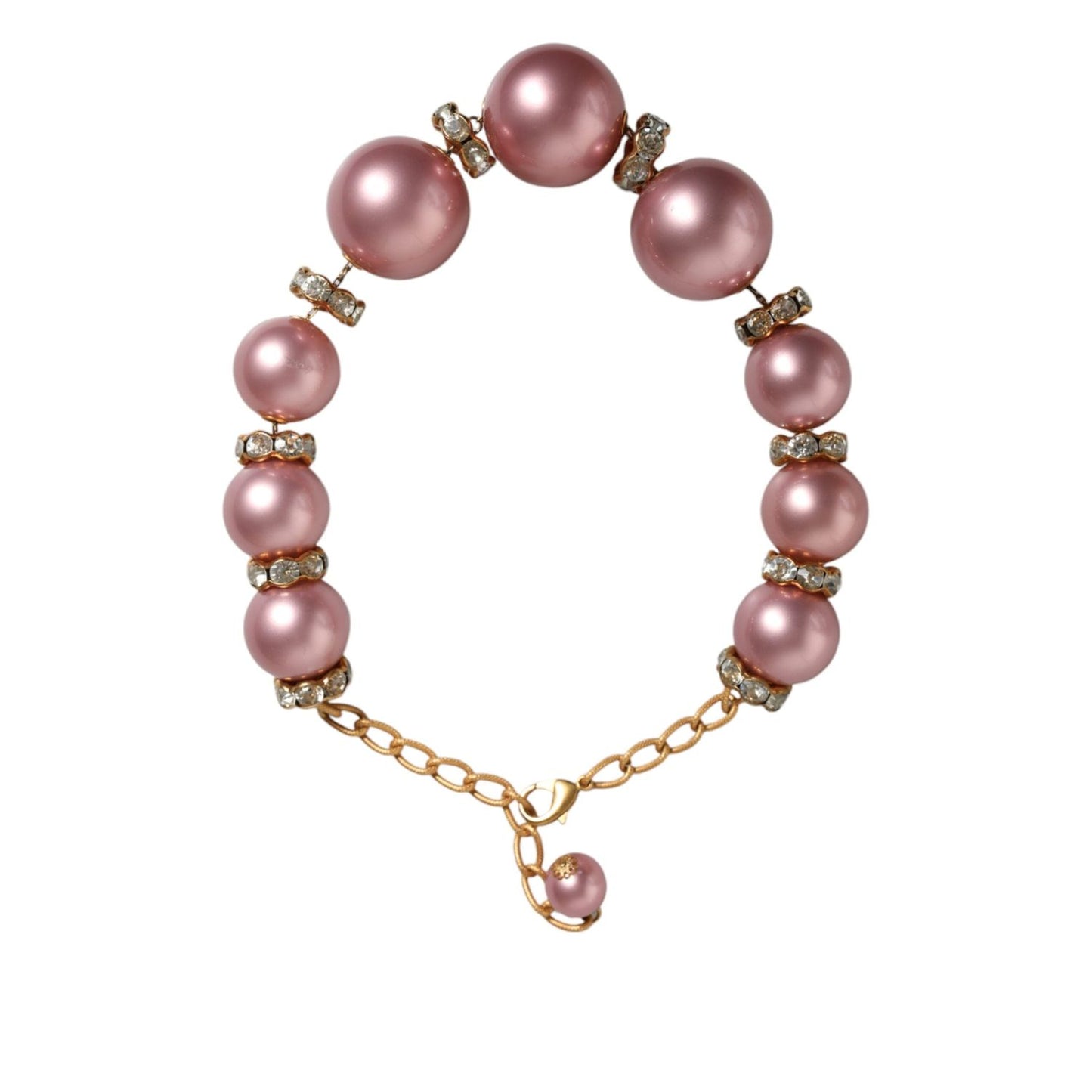 Dolce & Gabbana Pink Maxi Faux Pearl Beads Crystals Gold Chain Necklace