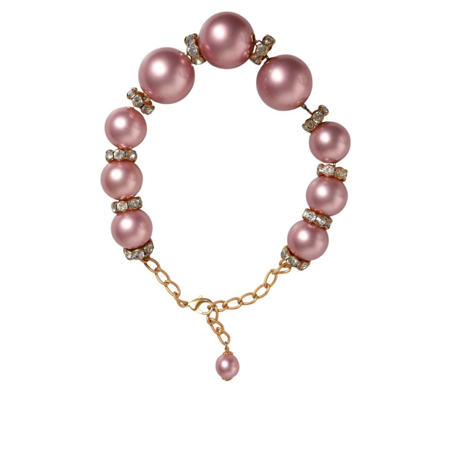 Dolce & Gabbana Pink Maxi Faux Pearl Beads Crystals Gold Chain Necklace