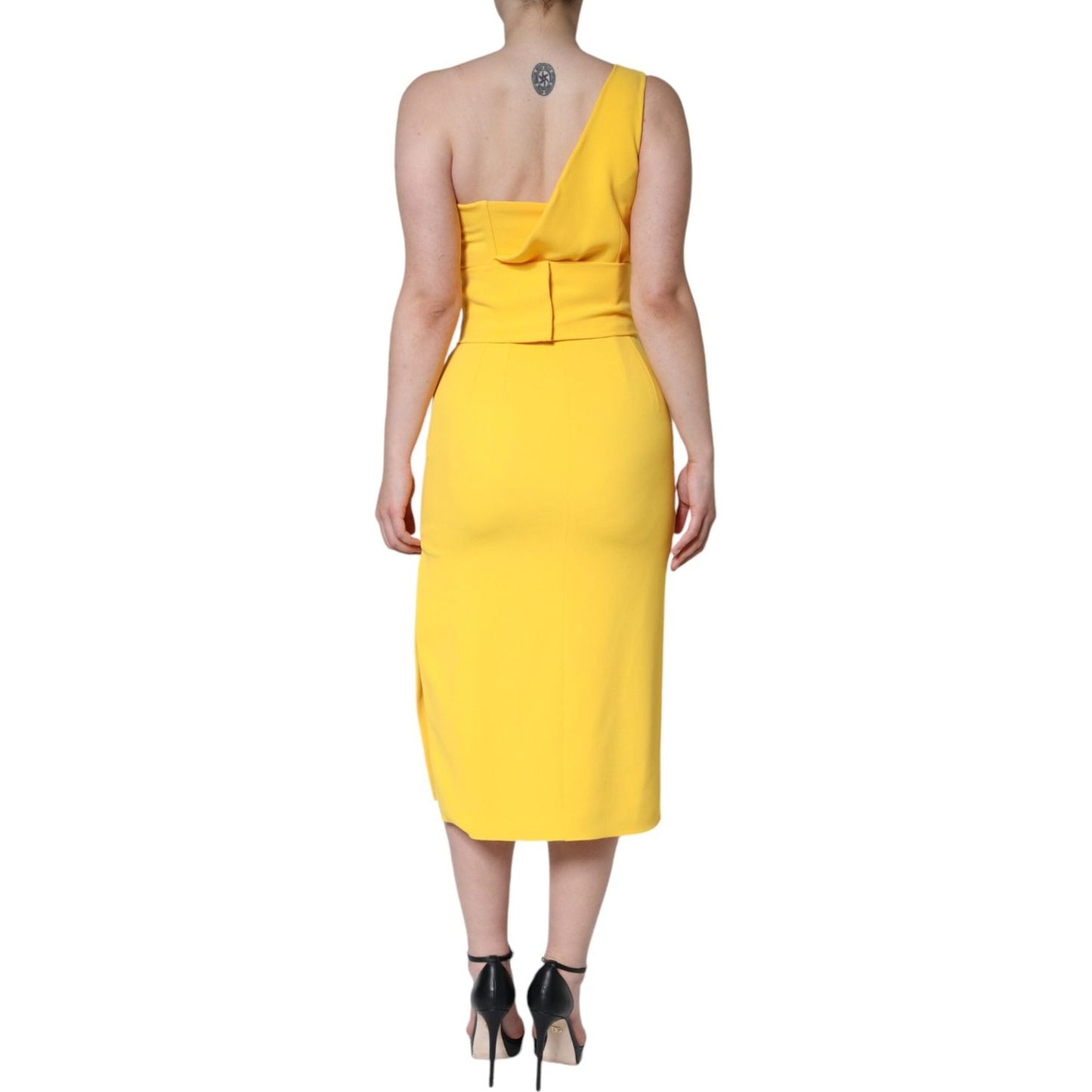 Dolce & Gabbana Yellow One Shoulder Side Slit Midi Dress DR281202-42