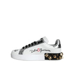 Dolce & Gabbana White Leather Floral Studded Sneakers Shoes LA11664-35