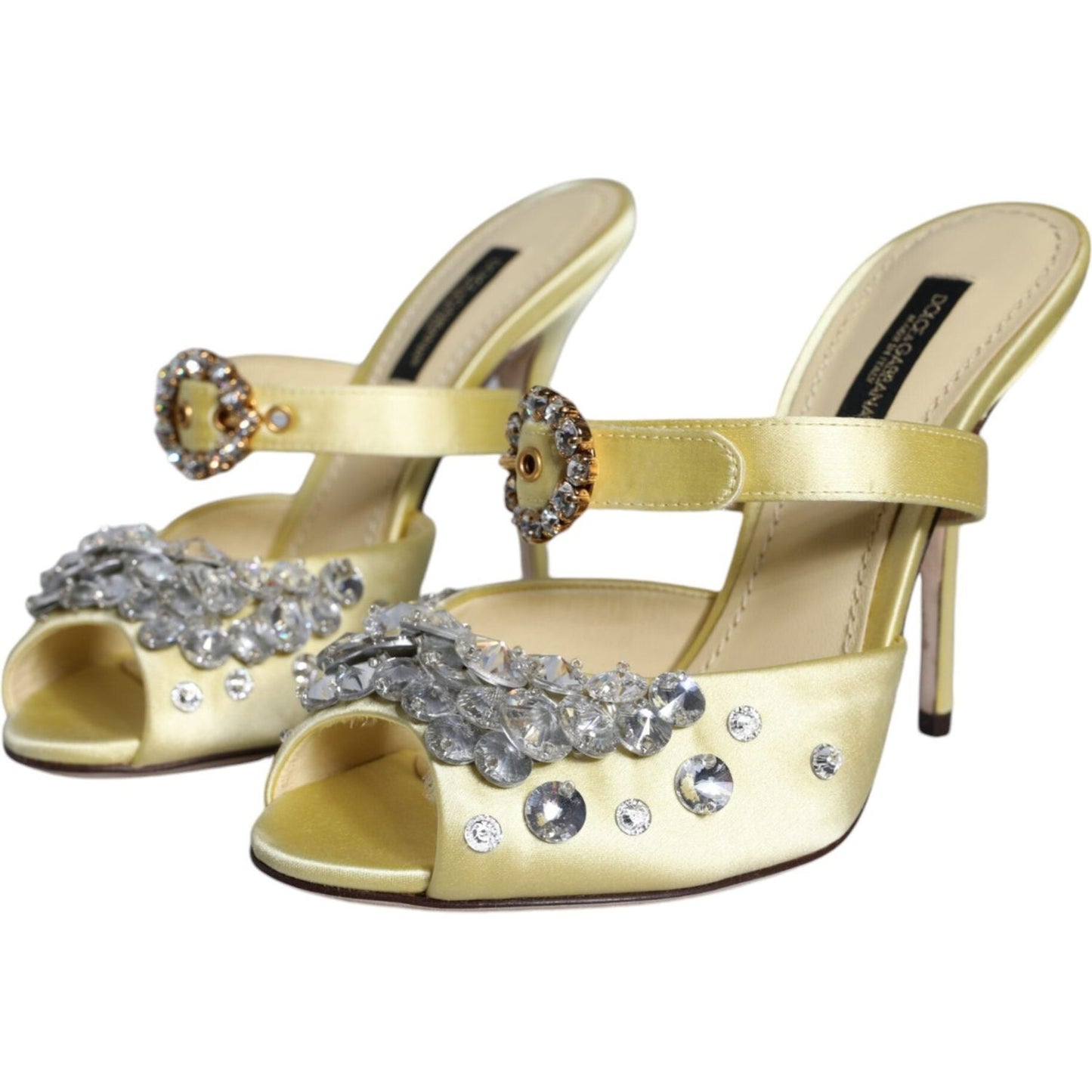 Dolce & Gabbana Yellow Mary Janes Satin Crystal Sandals Shoes LA11704-35