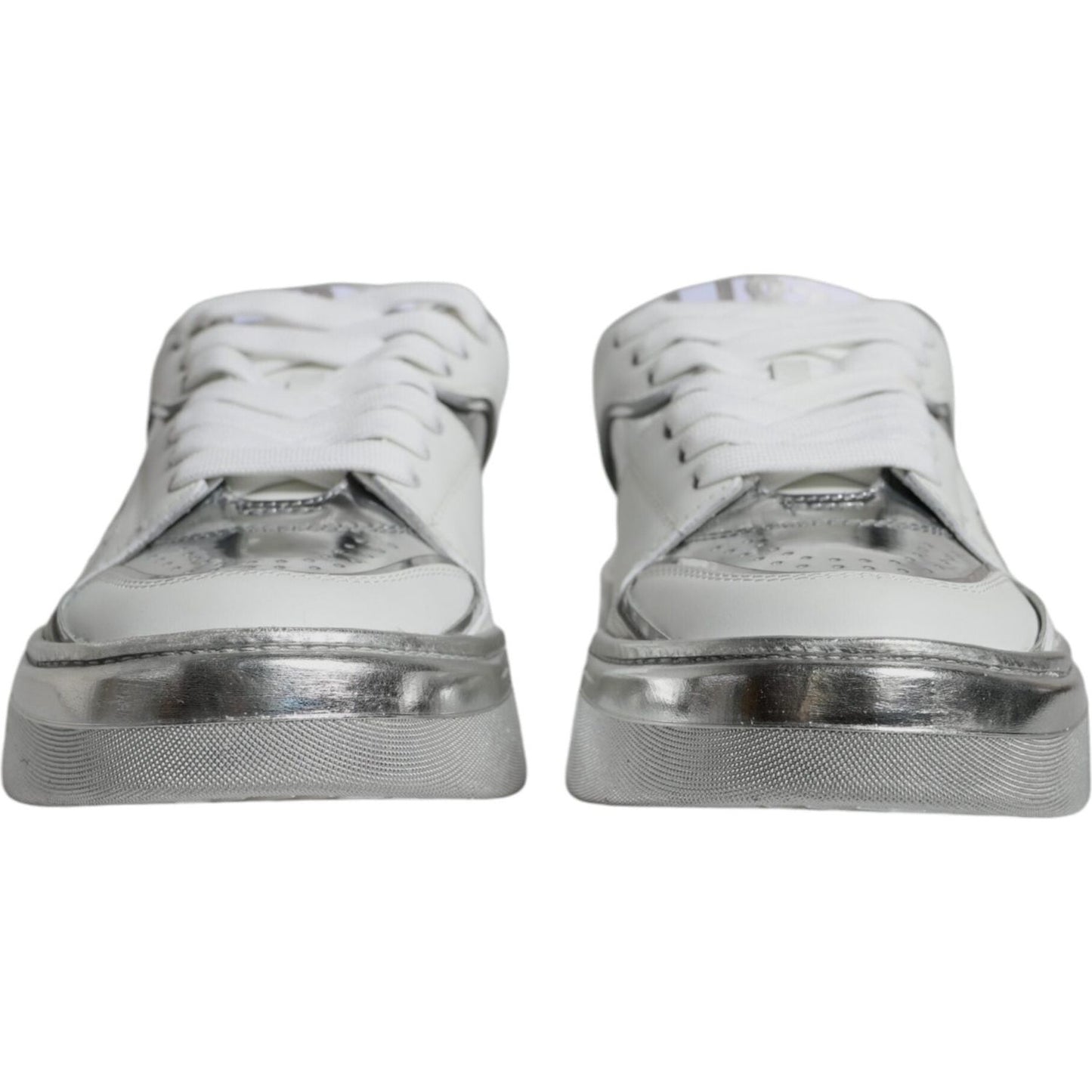 Dolce & Gabbana White Silver Leather Low Top Sneakers Shoes LA11969-39