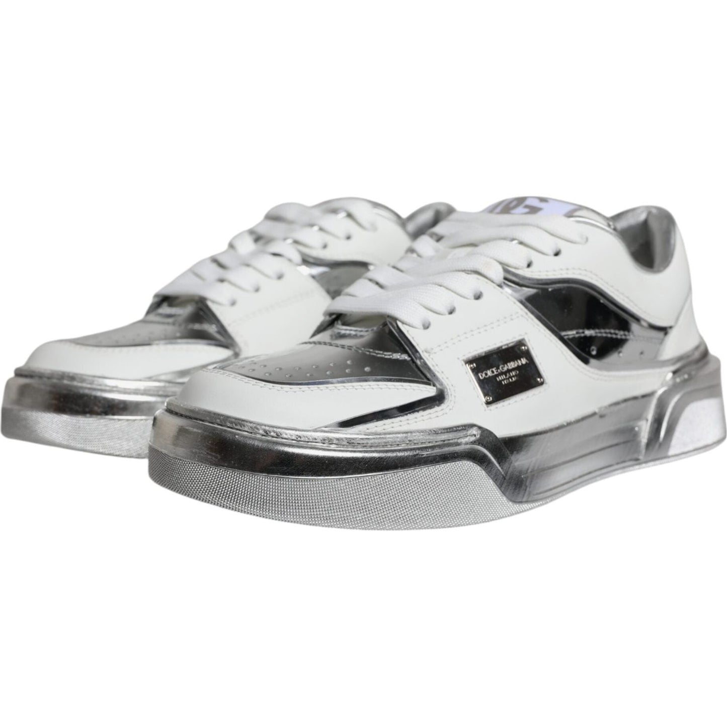 Dolce & Gabbana White Silver Leather Low Top Sneakers Shoes LA11969-39
