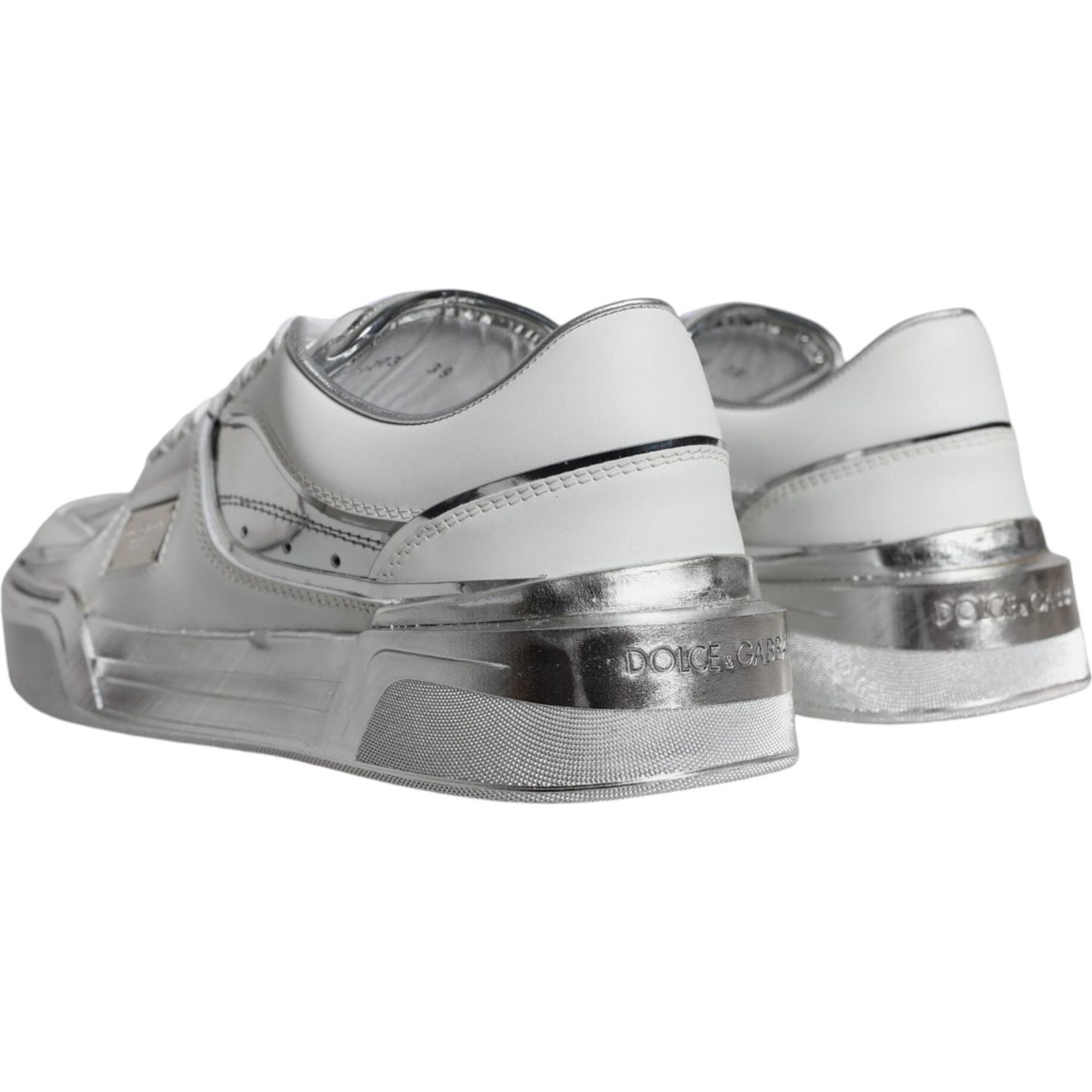 Dolce & Gabbana White Silver Leather Low Top Sneakers Shoes LA11969-39