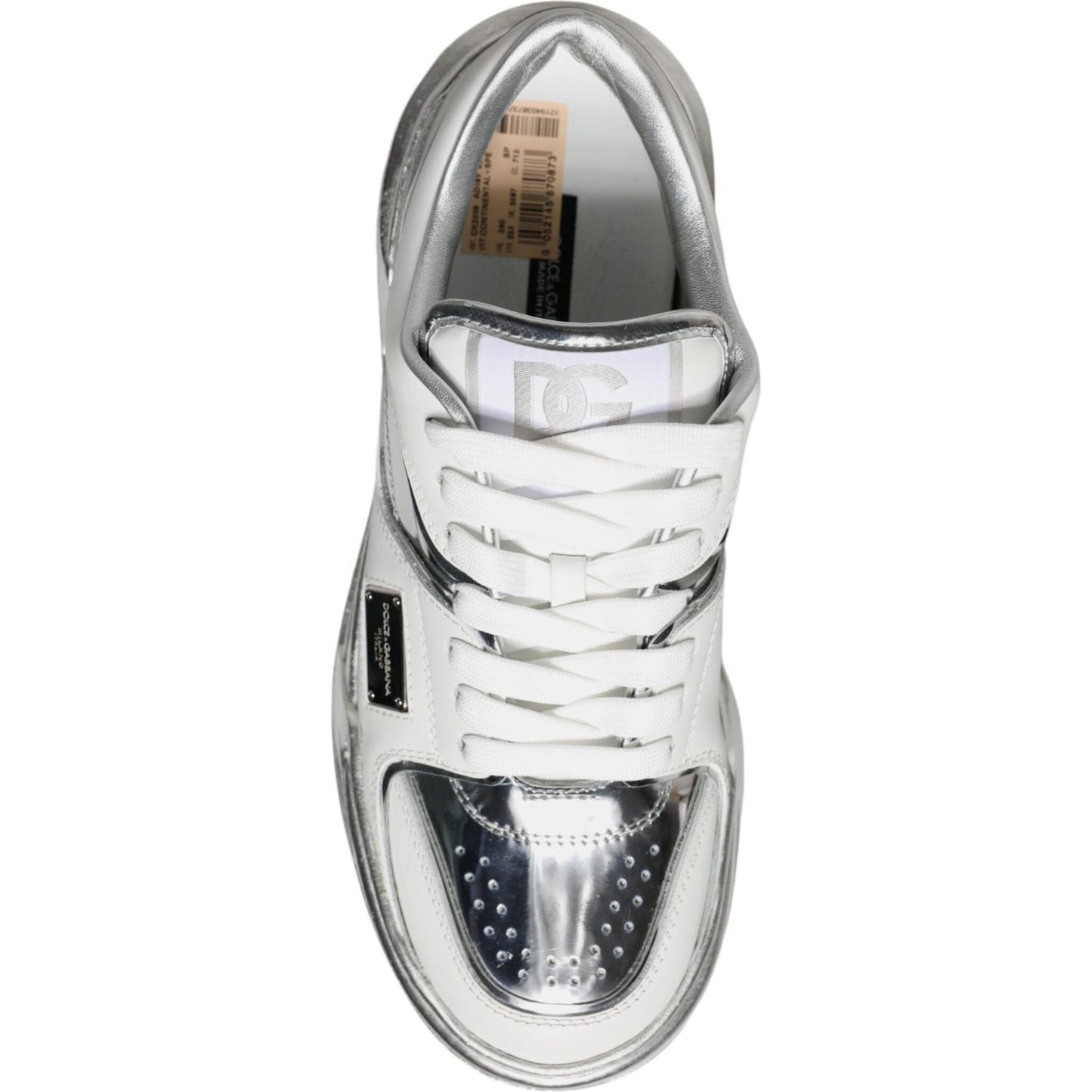 Dolce & Gabbana White Silver Leather Low Top Sneakers Shoes LA11969-39
