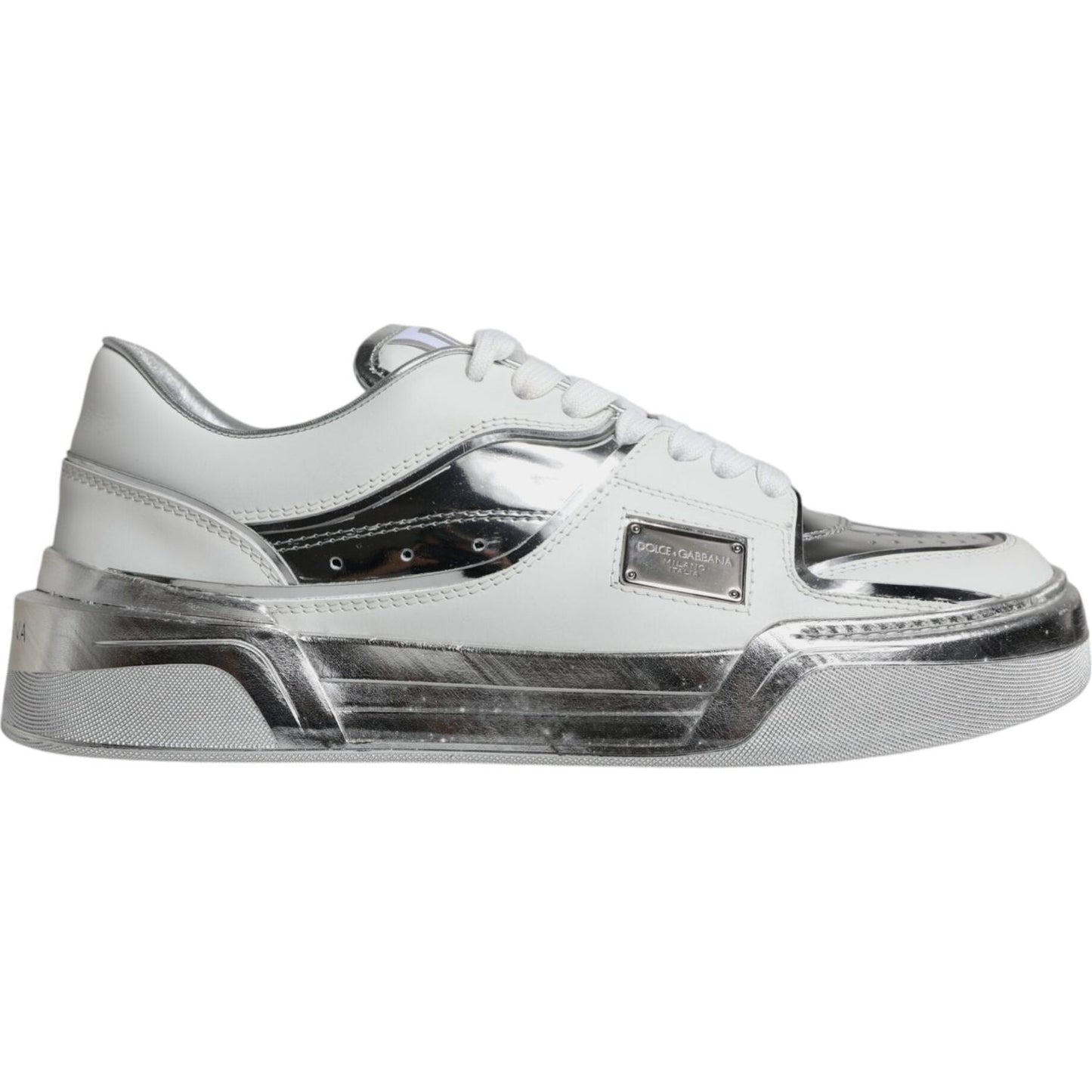 Dolce & Gabbana White Silver Leather Low Top Sneakers Shoes LA11969-39