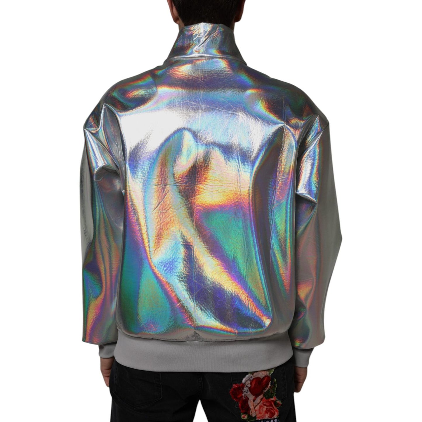 Dolce & Gabbana Silver Iridescent Full Zip Men Bomber Jacket JKT3861-50