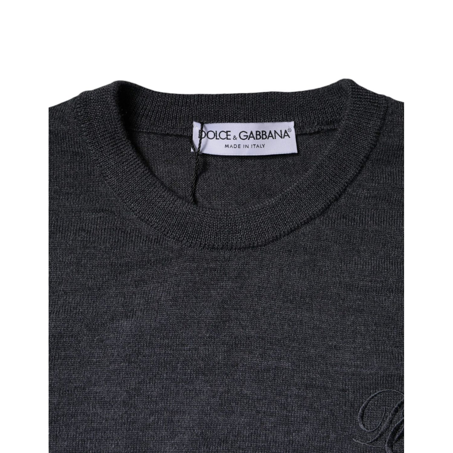 Dolce & Gabbana Dark Gray Wool Crew Neck Pullover Sweater Dolce & Gabbana