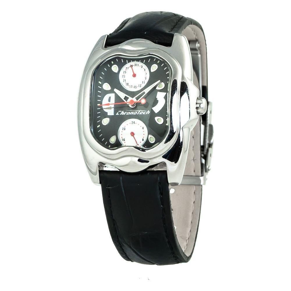Chronotech Black Leather Watch