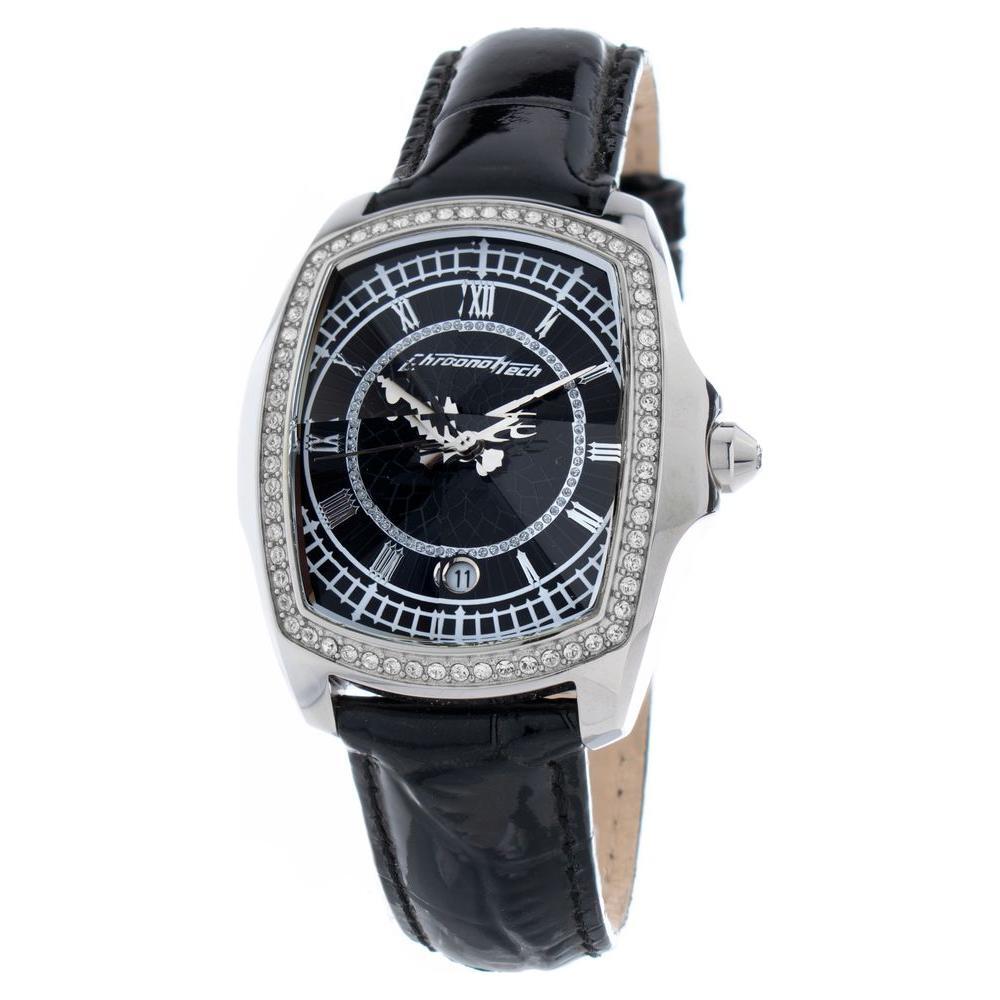 Chronotech Black Leather Bracelet Watch