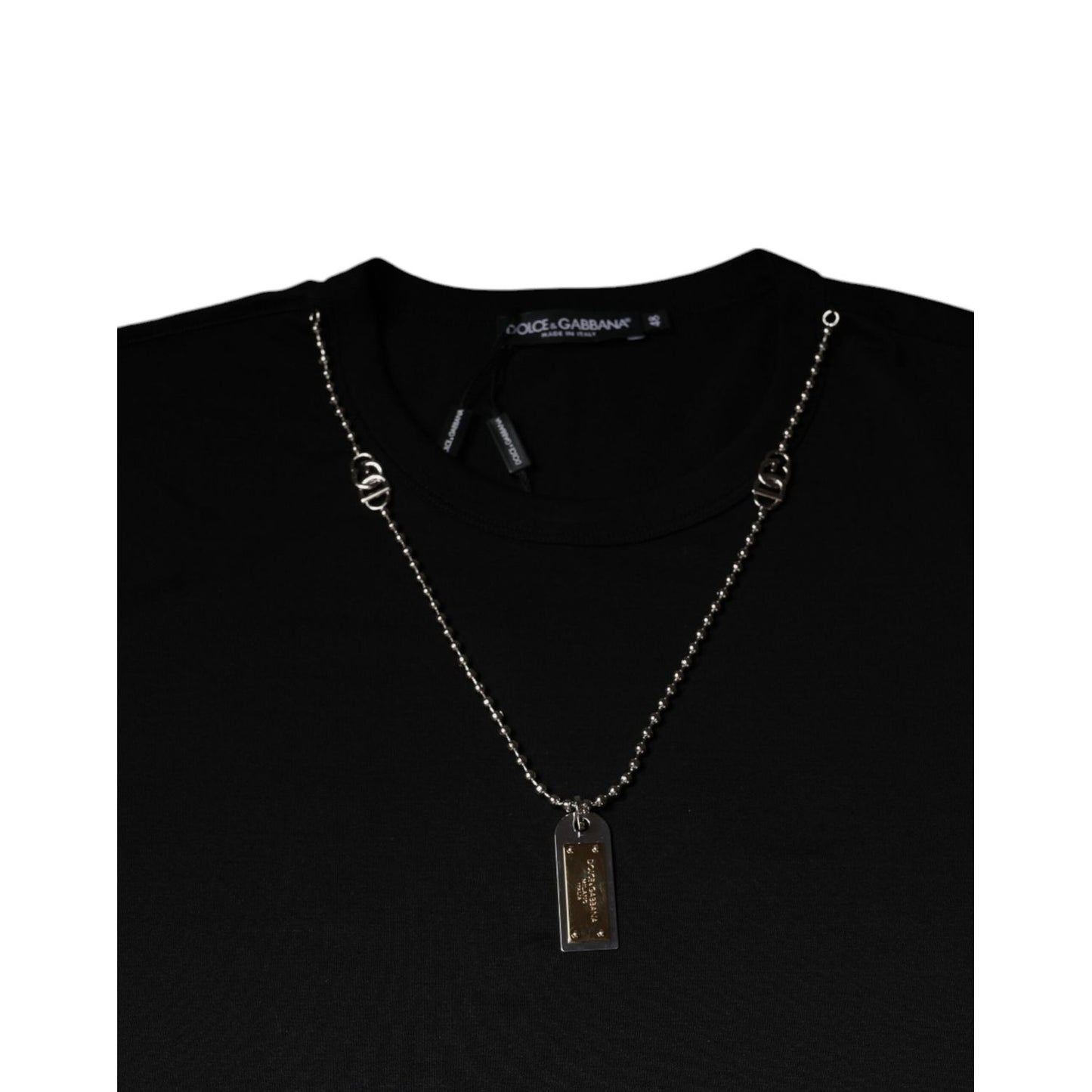 Dolce & Gabbana Black Cotton Necklace Embellished T-shirt