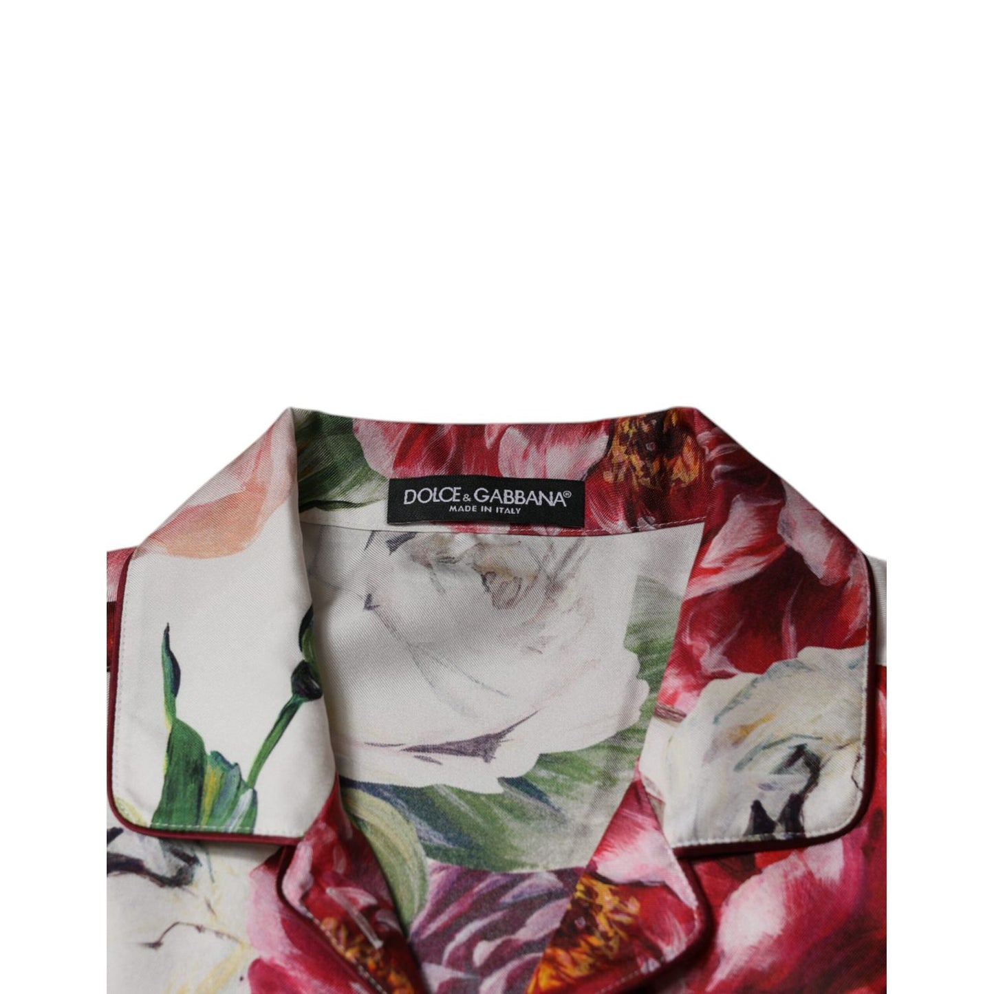 Dolce & Gabbana White Peony Silk Long Sleeves Collared Blouse Top Dolce & Gabbana