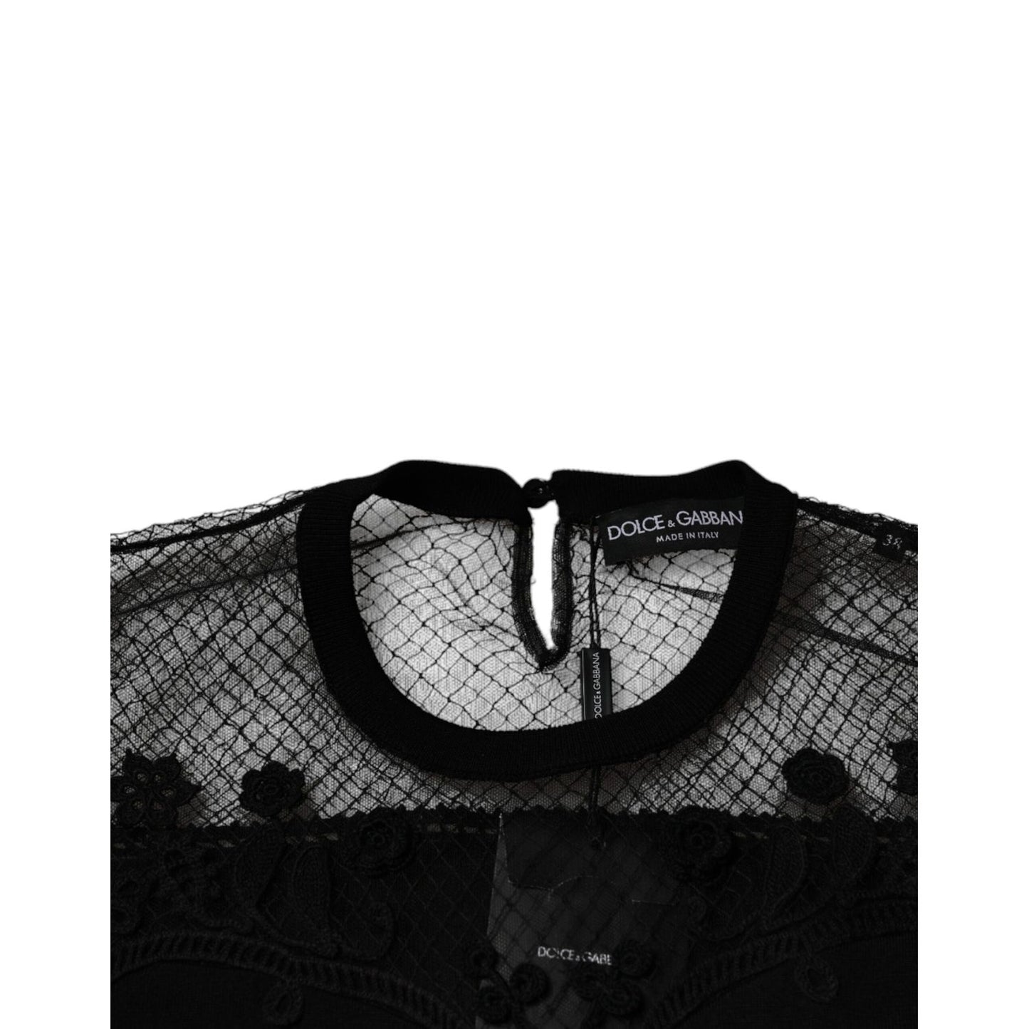 Dolce & Gabbana Black Floral Lace Short Sleeves Blouse Top Dolce & Gabbana