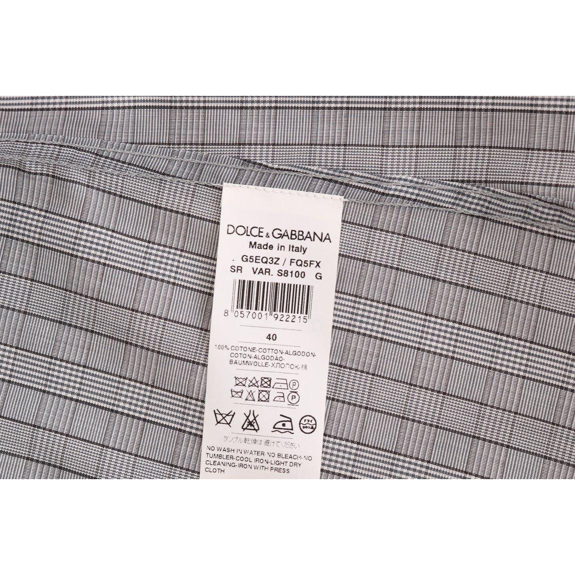 Dolce & Gabbana Gray Check GOLD Cotton Slim Fit Shirt
