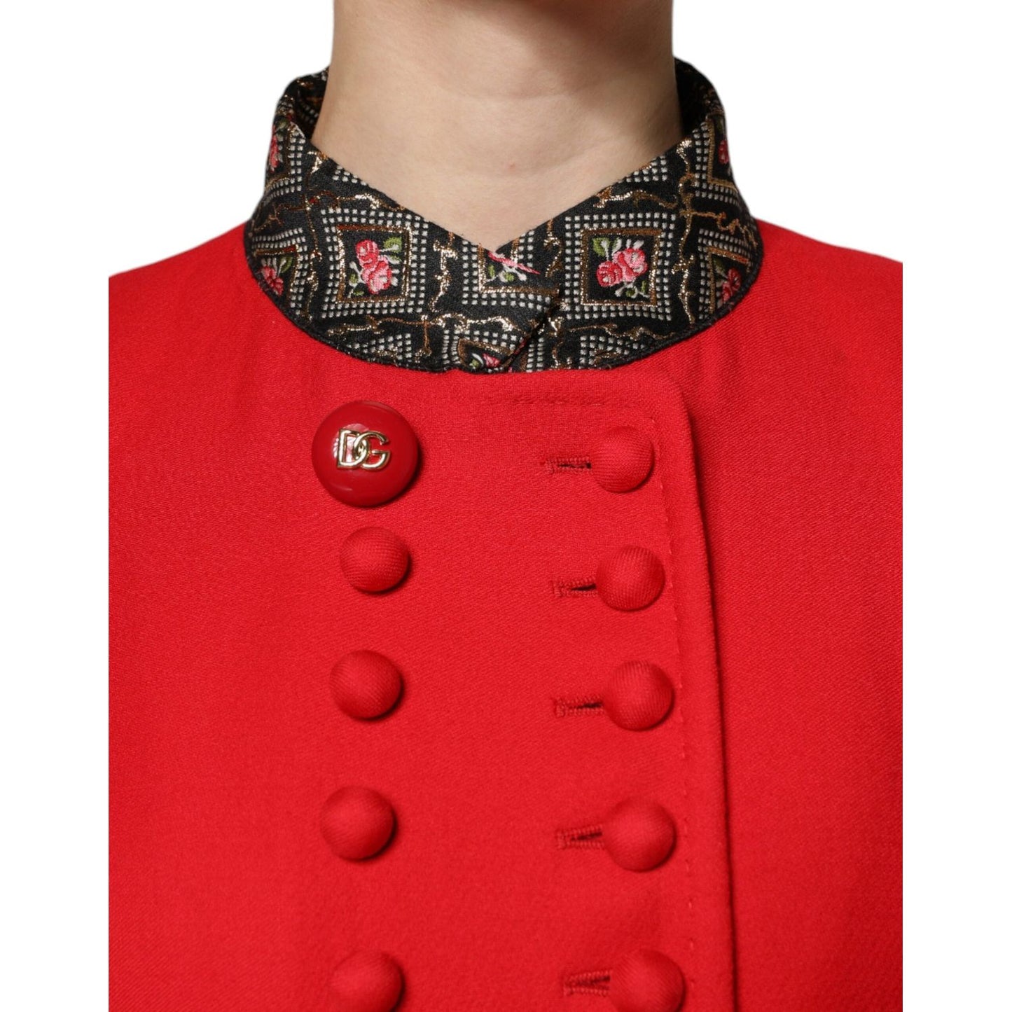 Dolce & Gabbana Red Jacquard Wool Women Trenchcoat Jacket JKT4196-48