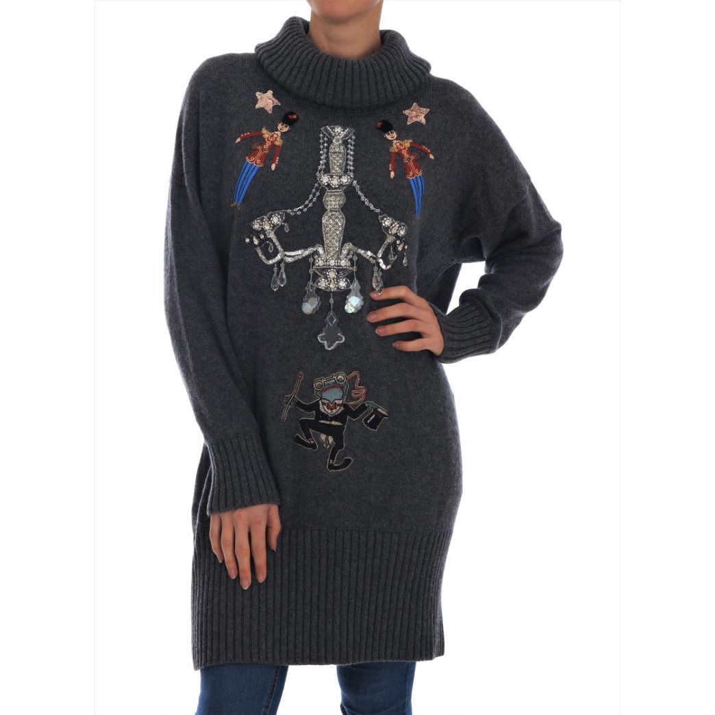 Dolce & Gabbana Fairy Tale Crystal Gray Cashmere Sweater TSH1902-1