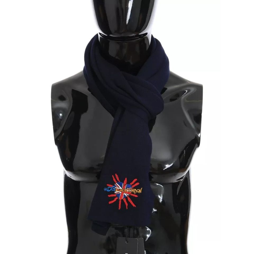 Dolce & Gabbana Blue Wool #DGLovesLondon Shawl Scarf MS2294