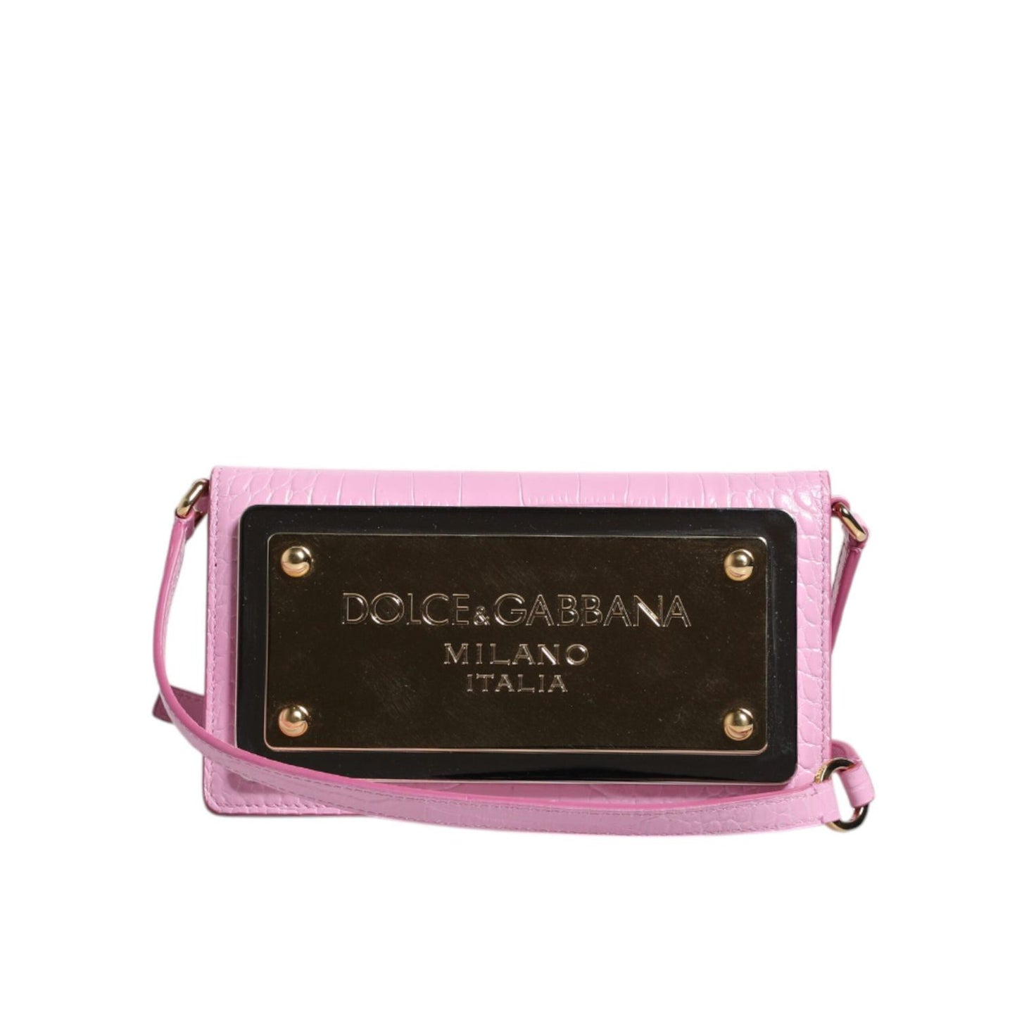 Dolce & Gabbana Pink Exotic Leather Logo Plaque Crossbody Bag BAG4156