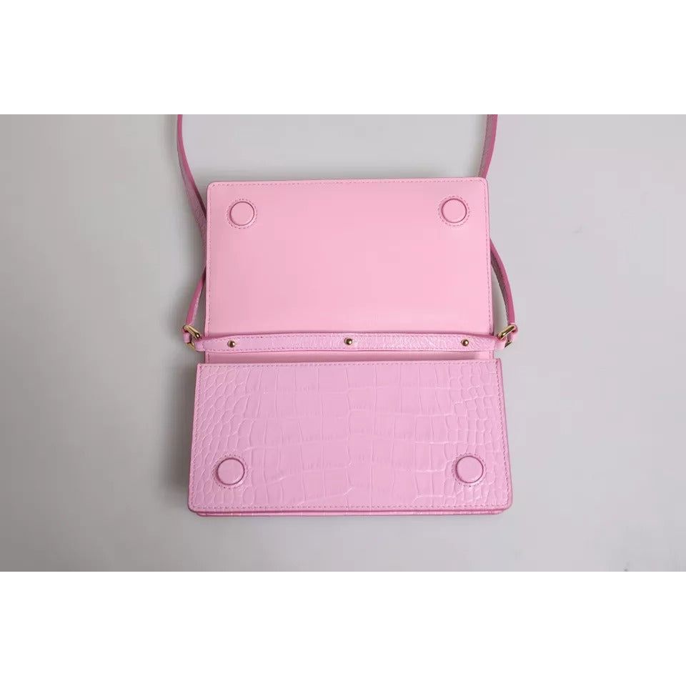 Dolce & Gabbana Pink Exotic Leather Logo Plaque Crossbody Bag BAG4156