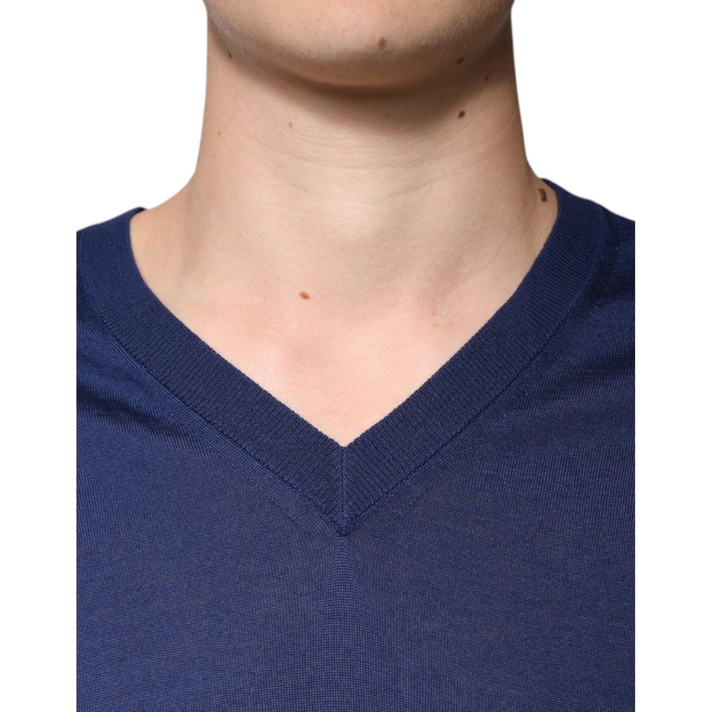 Dolce & Gabbana Navy Blue Cashmere V-neck Pullover Sweater TSH87485-48
