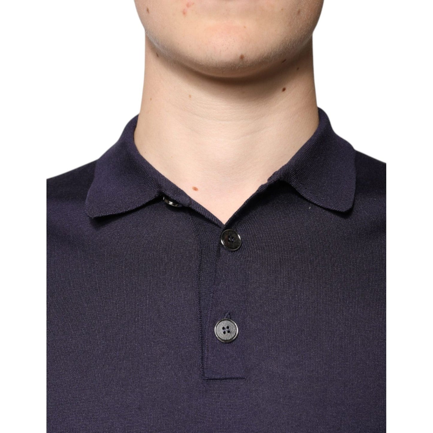Dolce & Gabbana Blue Silk Collared Short Sleeves Polo T-shirt TSH87743-46