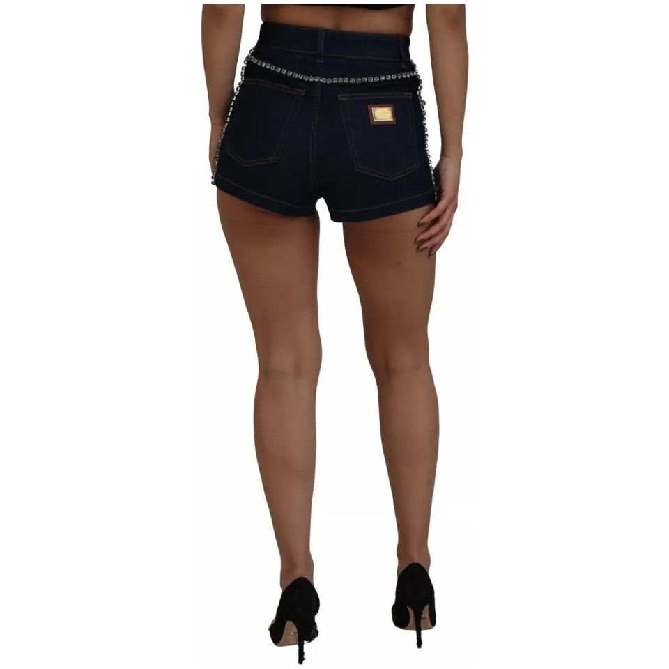 Dolce & Gabbana Blue Denim Stretch Crystal Hot Pants Shorts PAN74578-38