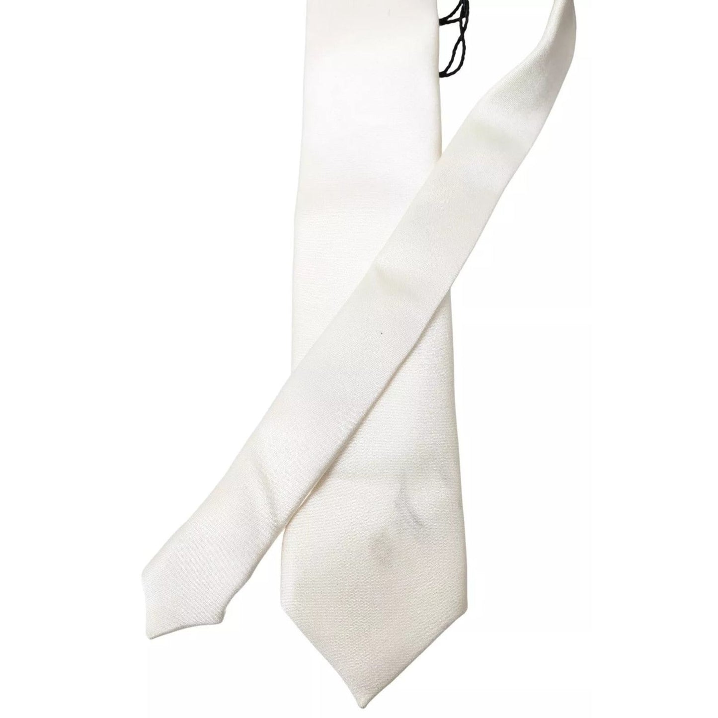 Dolce & Gabbana Off White Satin Silk Classic Men Necktie KRA3250