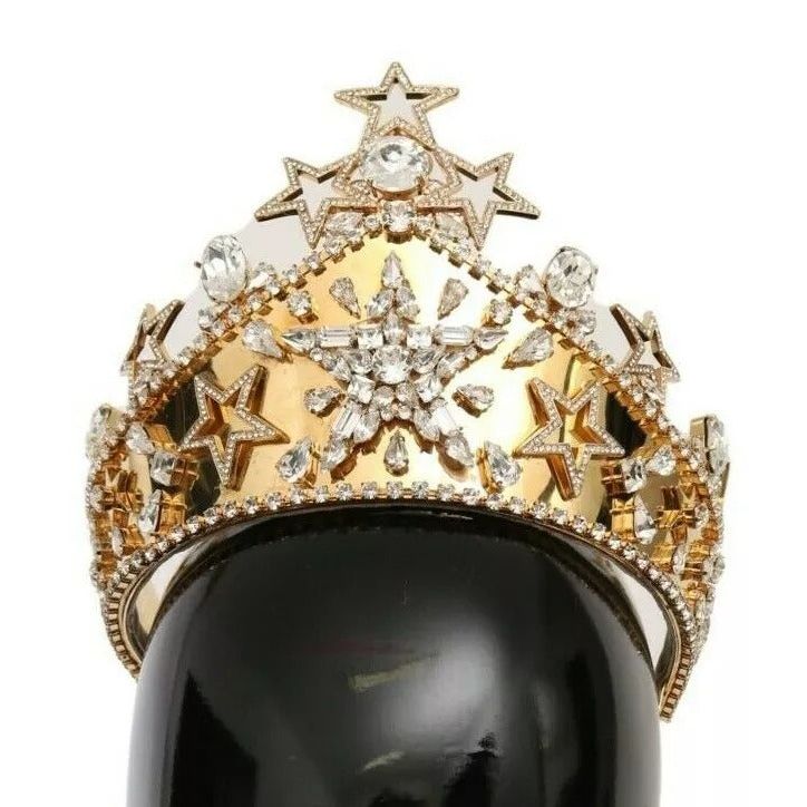 Dolce & Gabbana Gold Crystal Star STRASS Crown Logo Tiara Diadem SMY100155