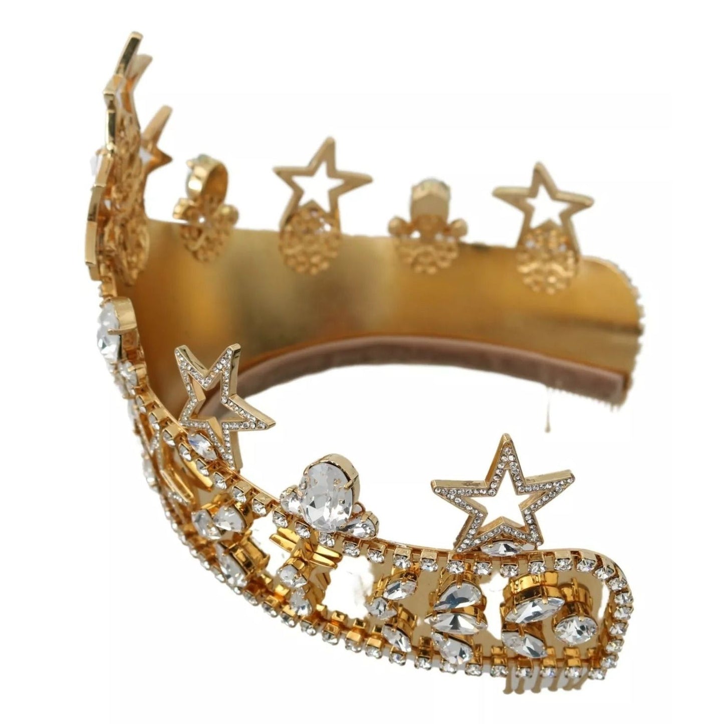 Dolce & Gabbana Gold Crystal Star STRASS Crown Logo Tiara Diadem SMY100155