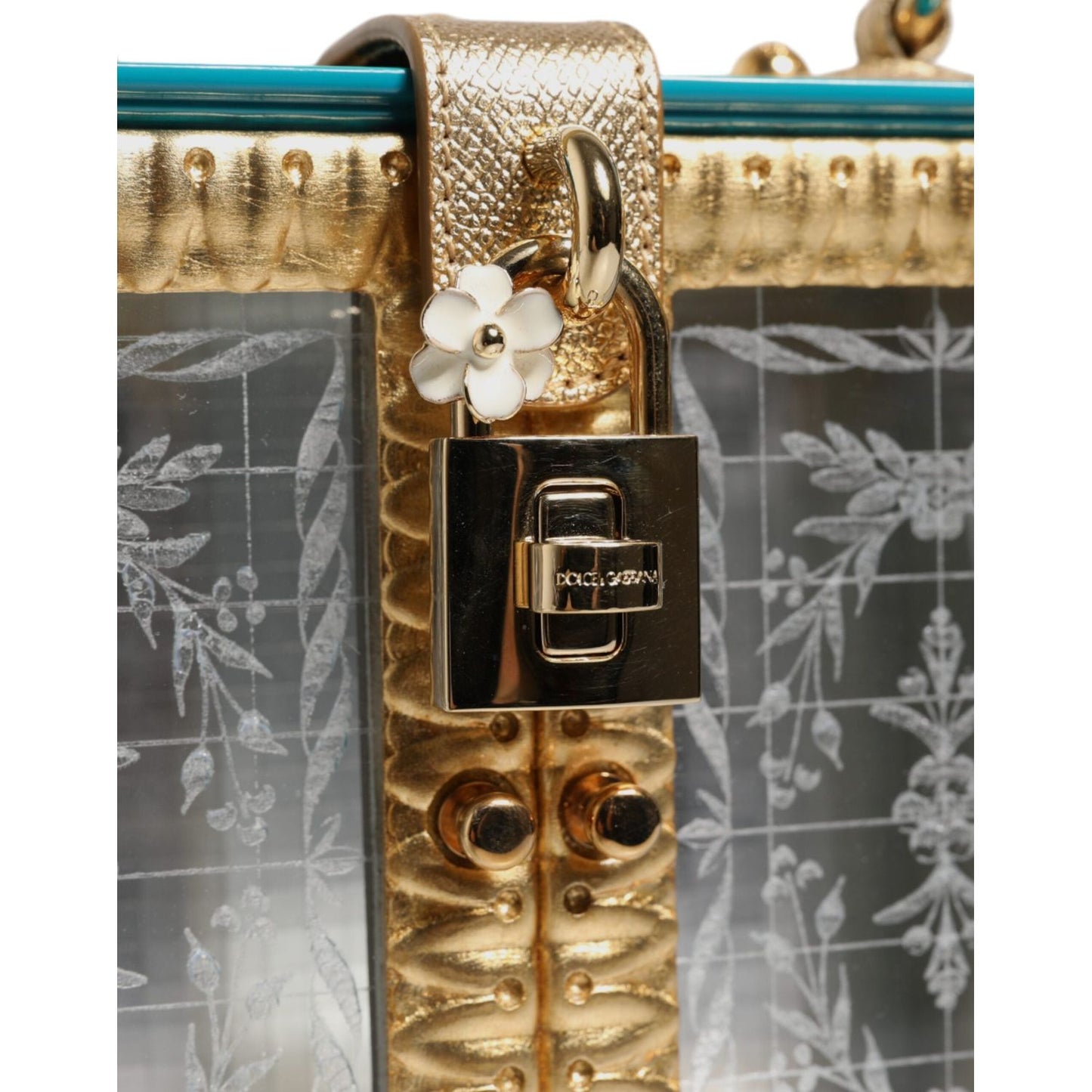 Dolce & Gabbana Turquoise Gold Acrylic Leather Miss Dolce Top Handle Bag