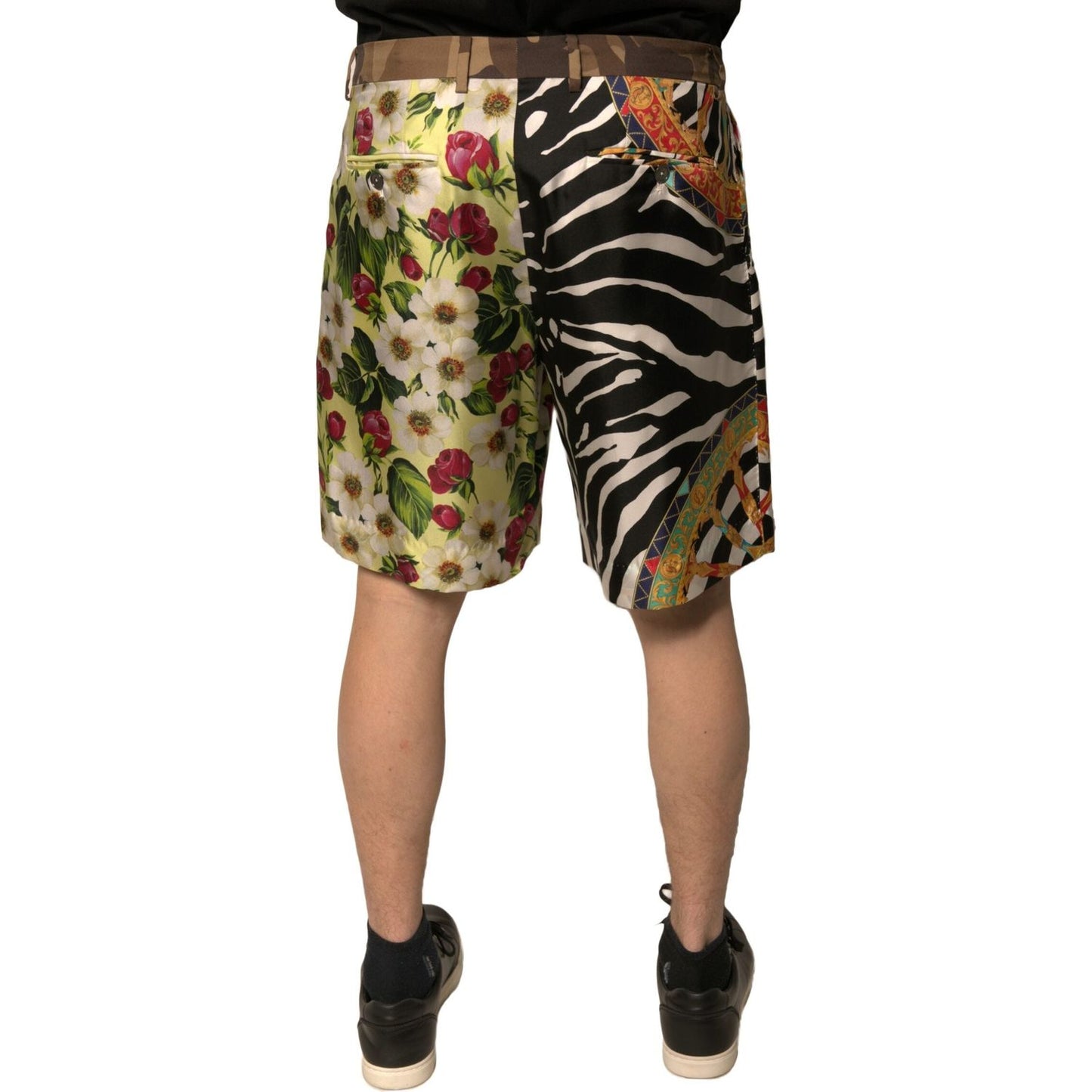 Dolce & Gabbana Multicolor Patchwork Silk Men Chino Shorts PAN75654-48