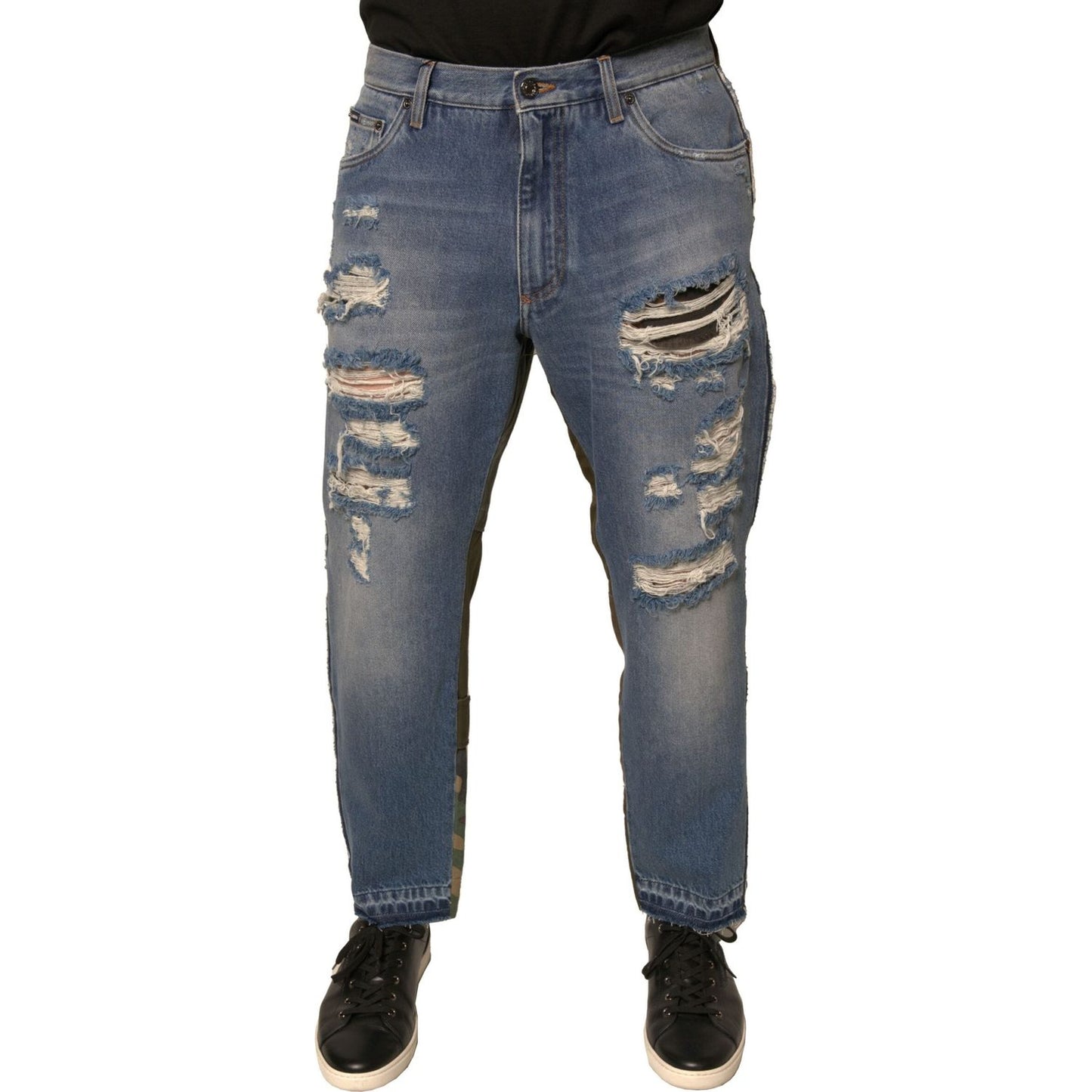 Dolce & Gabbana Blue Tattered Straight Cropped Denim Jeans PAN75705-48