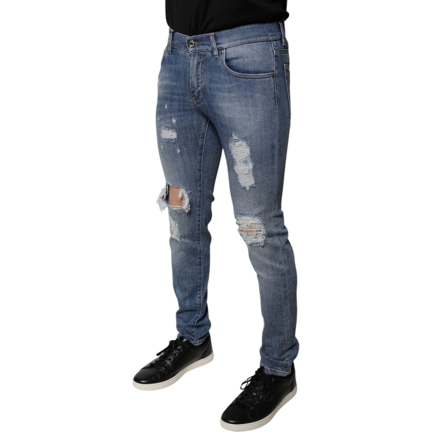 Dolce & Gabbana Blue Tattered Cotton Stretch Skinny Denim Jeans PAN75821-46